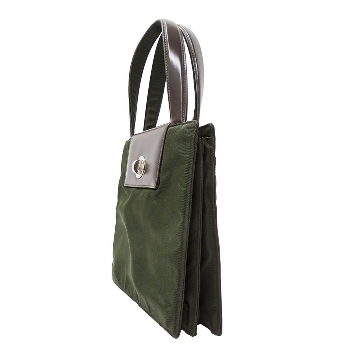 Bvlgari Green Khaki Leather Canvas Shoulder Bag (Pre-Owned)