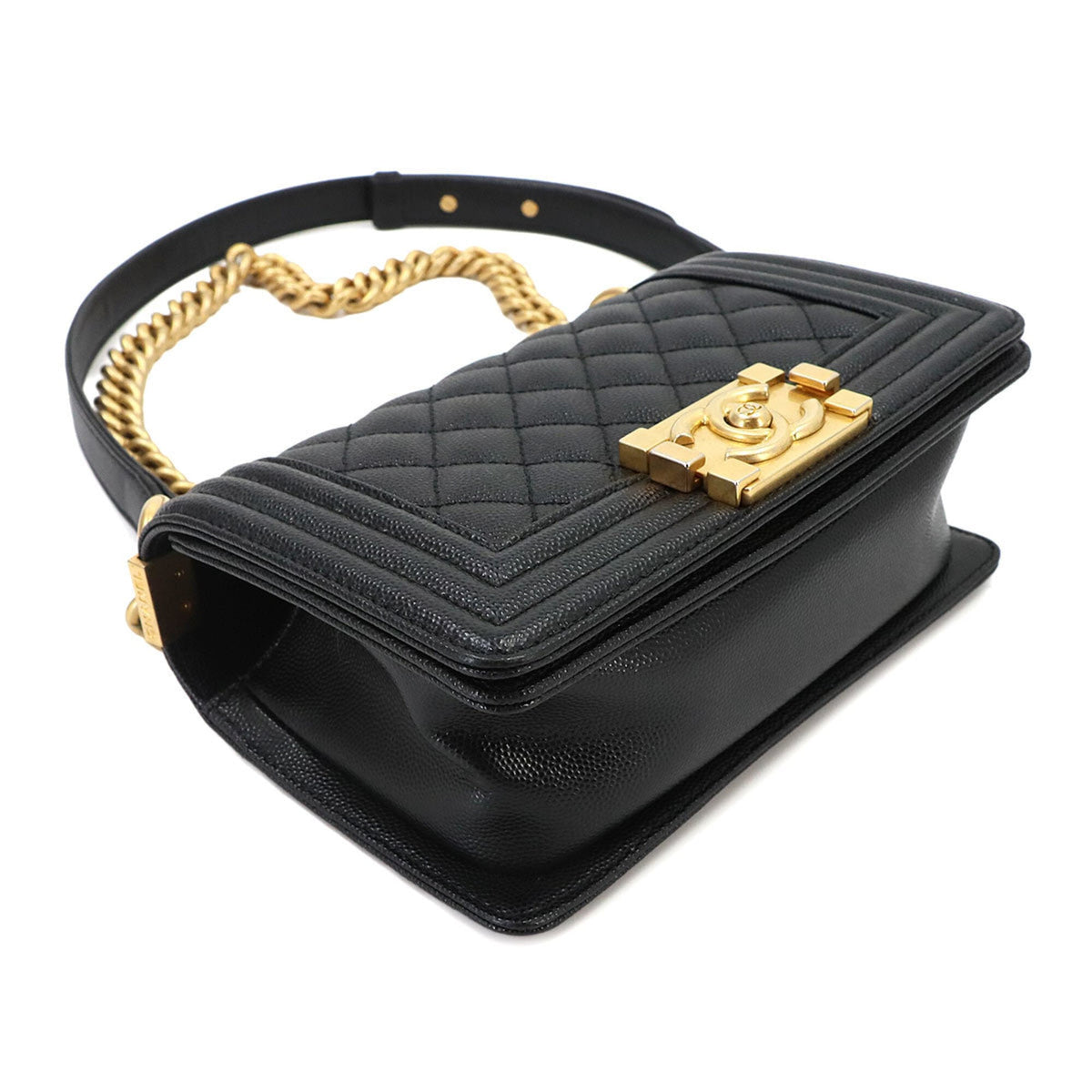 Chanel Black Grained Calfskin Handbag Shoulder Bag (Pre-Owned)