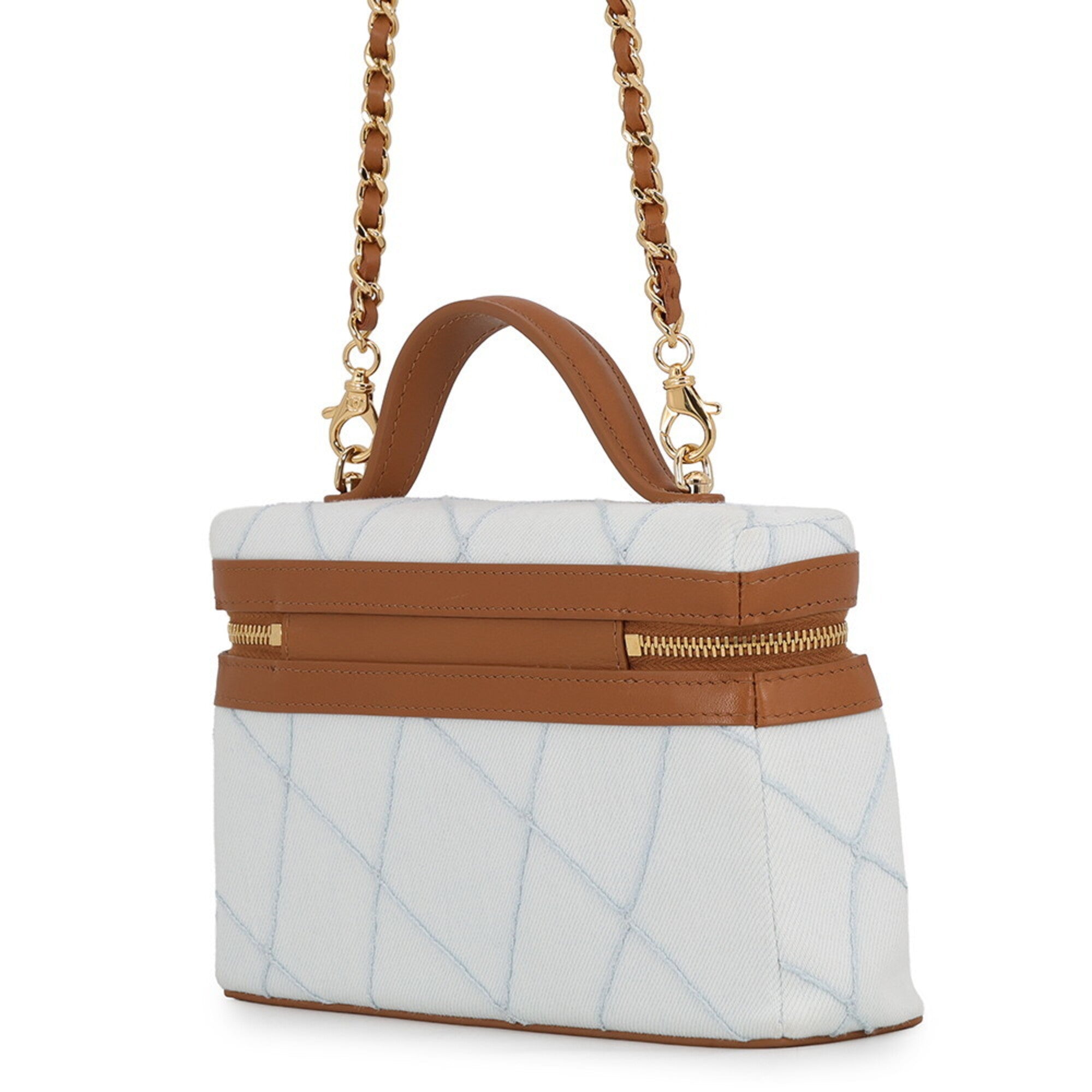 Chanel Brown Light Blue Denim Leather Shoulder Bag Vanity Bag (Pre-Owned)