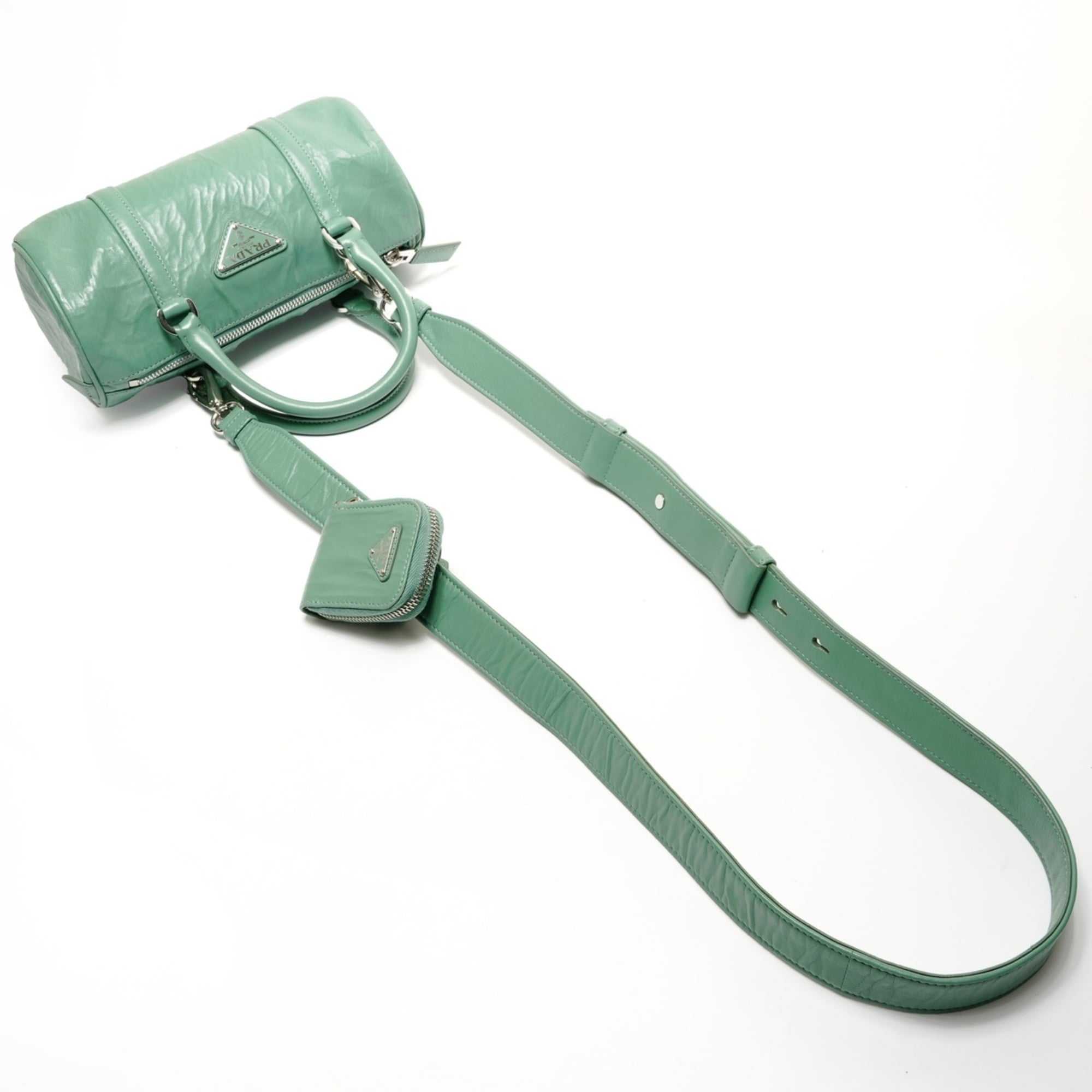 Prada Green Leather Boston Bag Shoulder Bag (Pre-Owned)