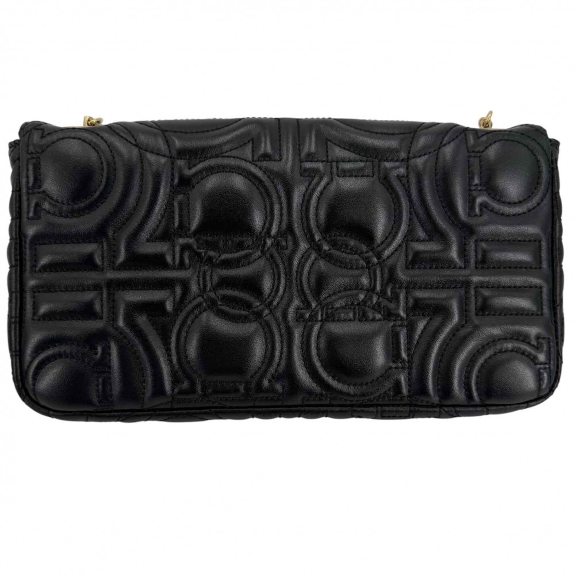 Salvatore Ferragamo Black White Leather Shoulder Bag (Pre-Owned)