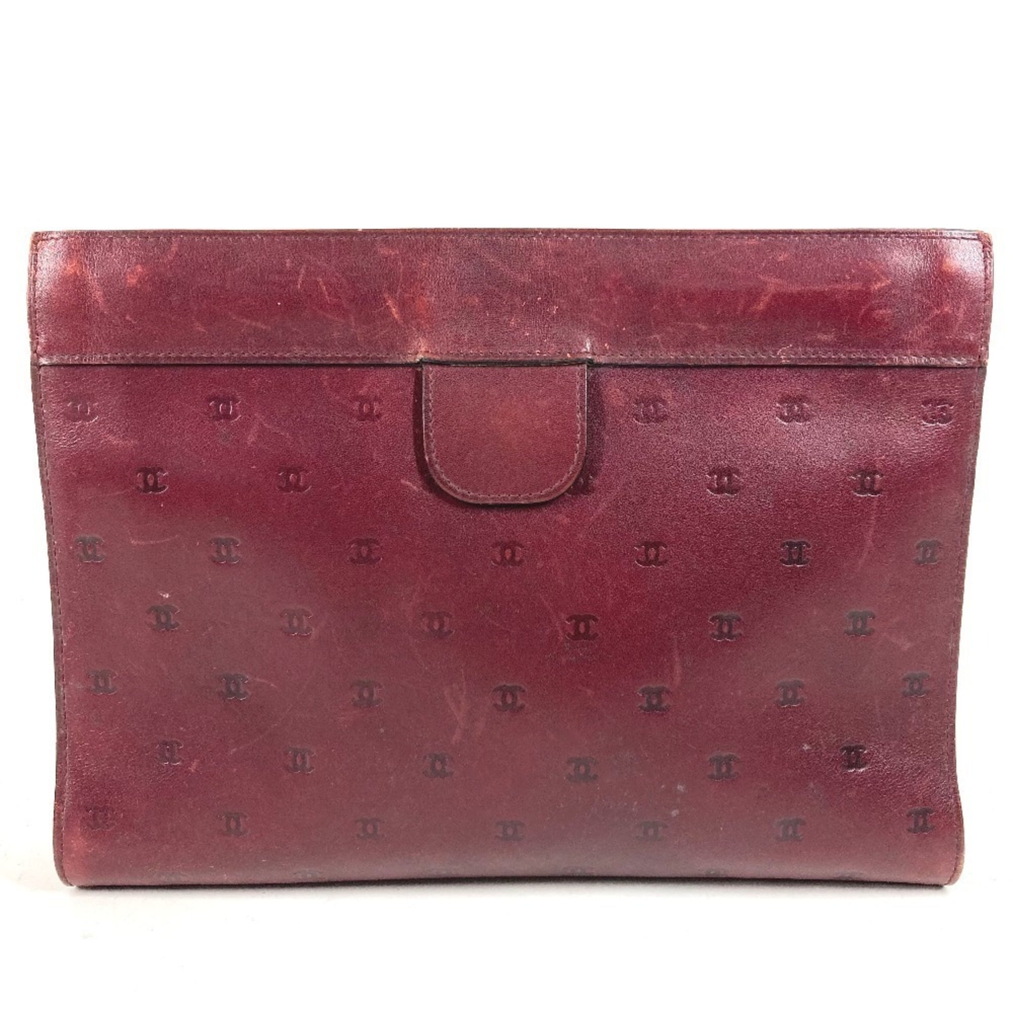 Chanel Wine Leather Clutch Bag Handbag Pouch (Pre-Owned)