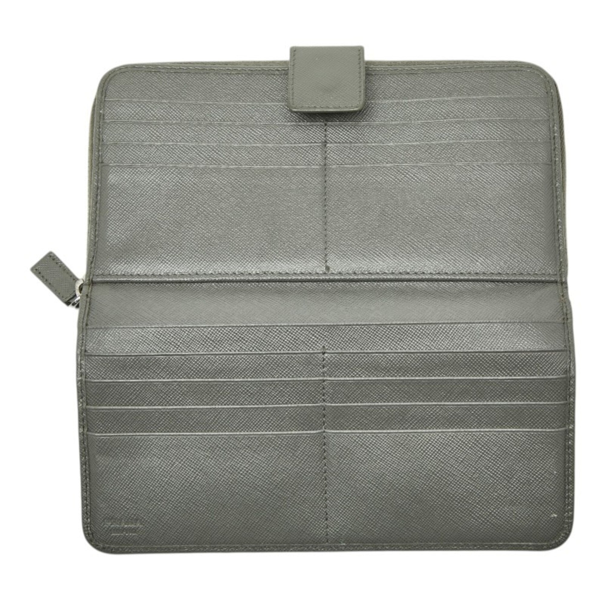 Prada Gray Saffiano Triangle Leather Long Wallet (Bi-Fold) (Pre-Owned)