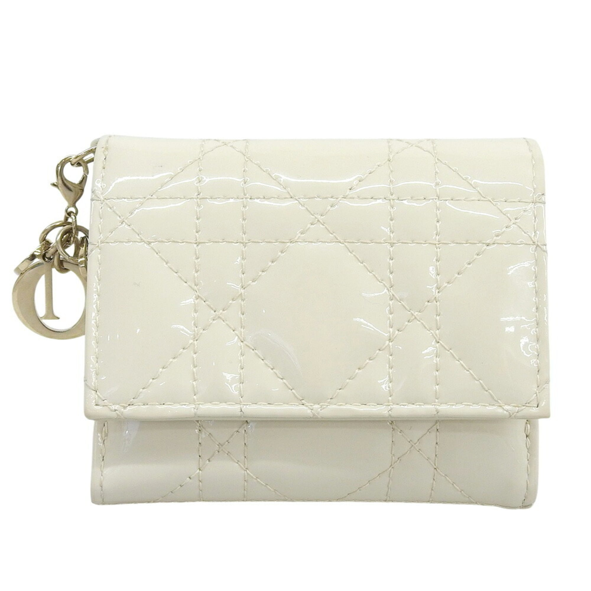 Christian Dior Ivory Patent Leather Wallet (Tri-Fold) (Pre-Owned)