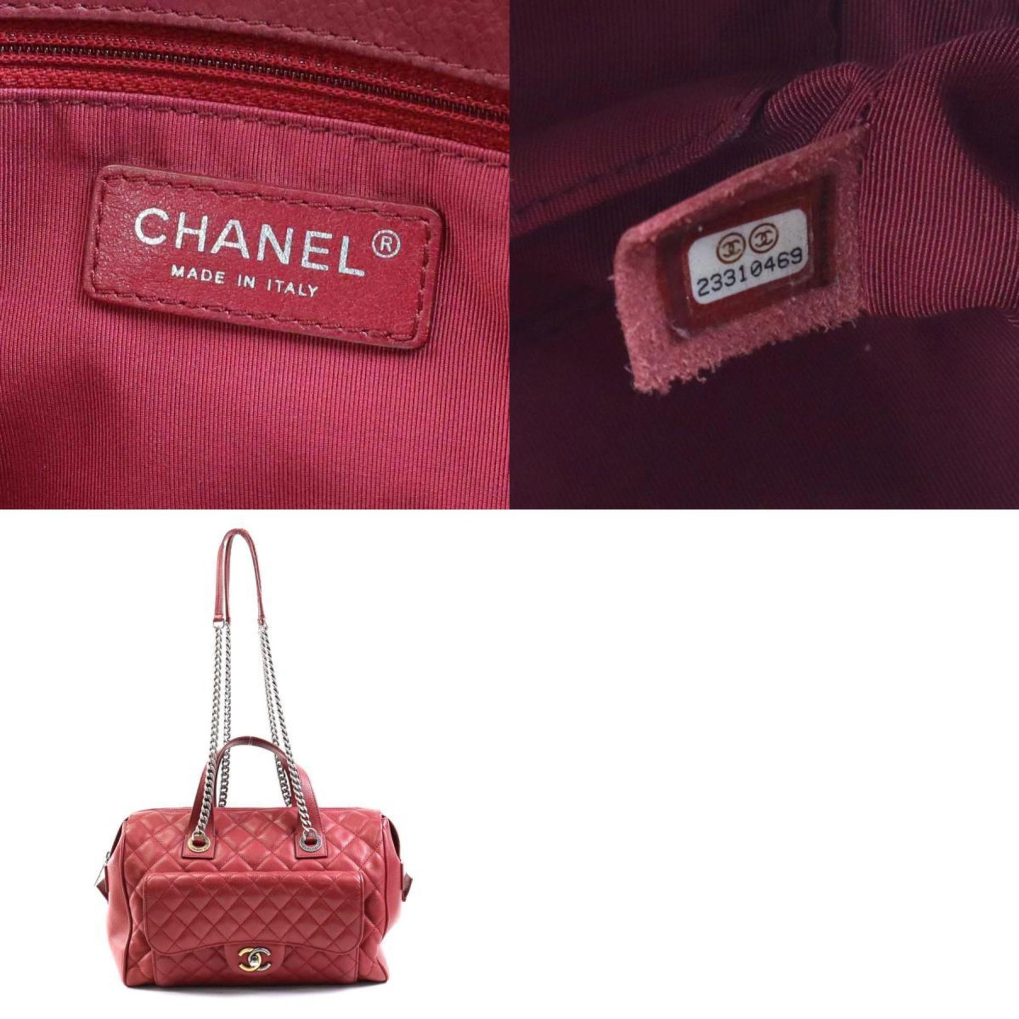Chanel Burgundy Caviar Leather Handbag Shoulder Bag (Pre-Owned)