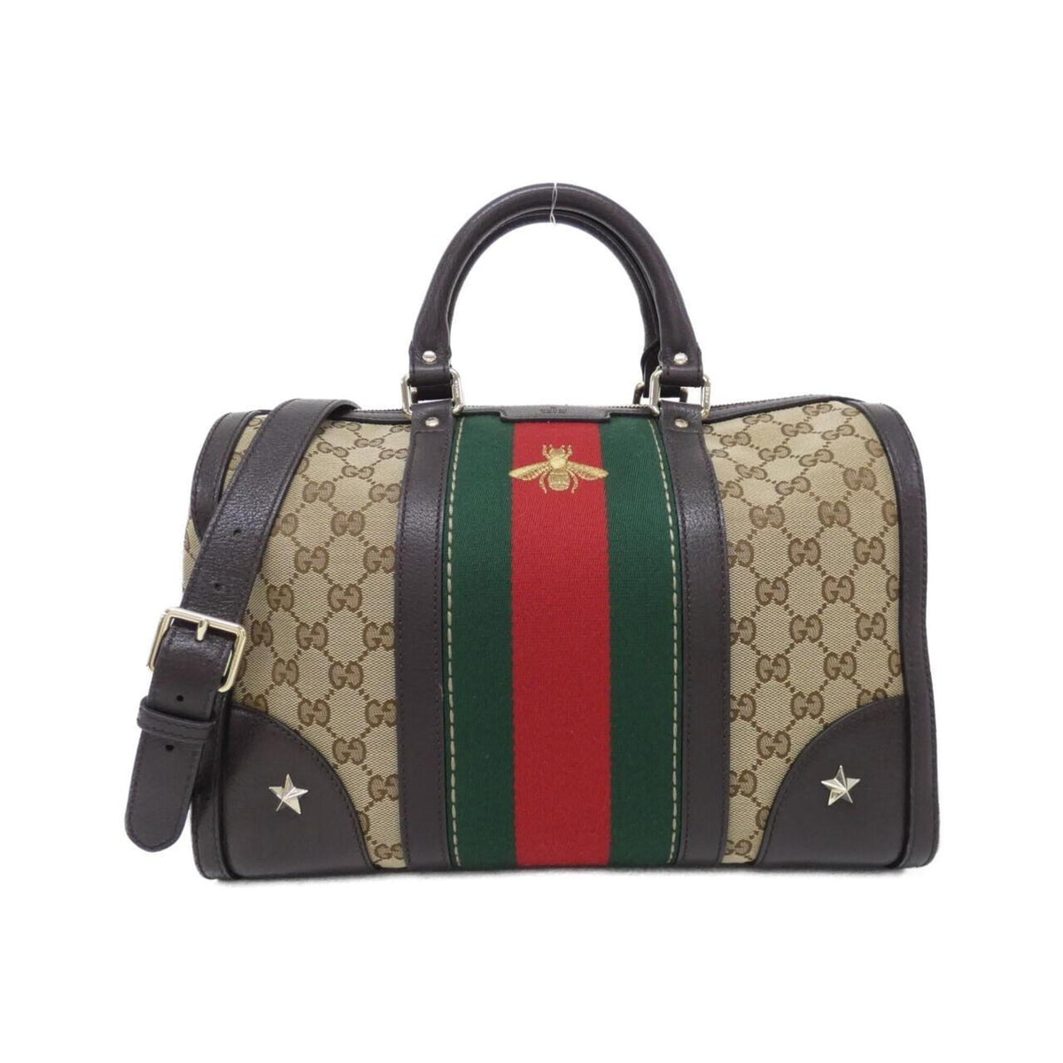 Gucci Beige Brown Gg Canvas Leather Boston Bag (Pre-Owned)
