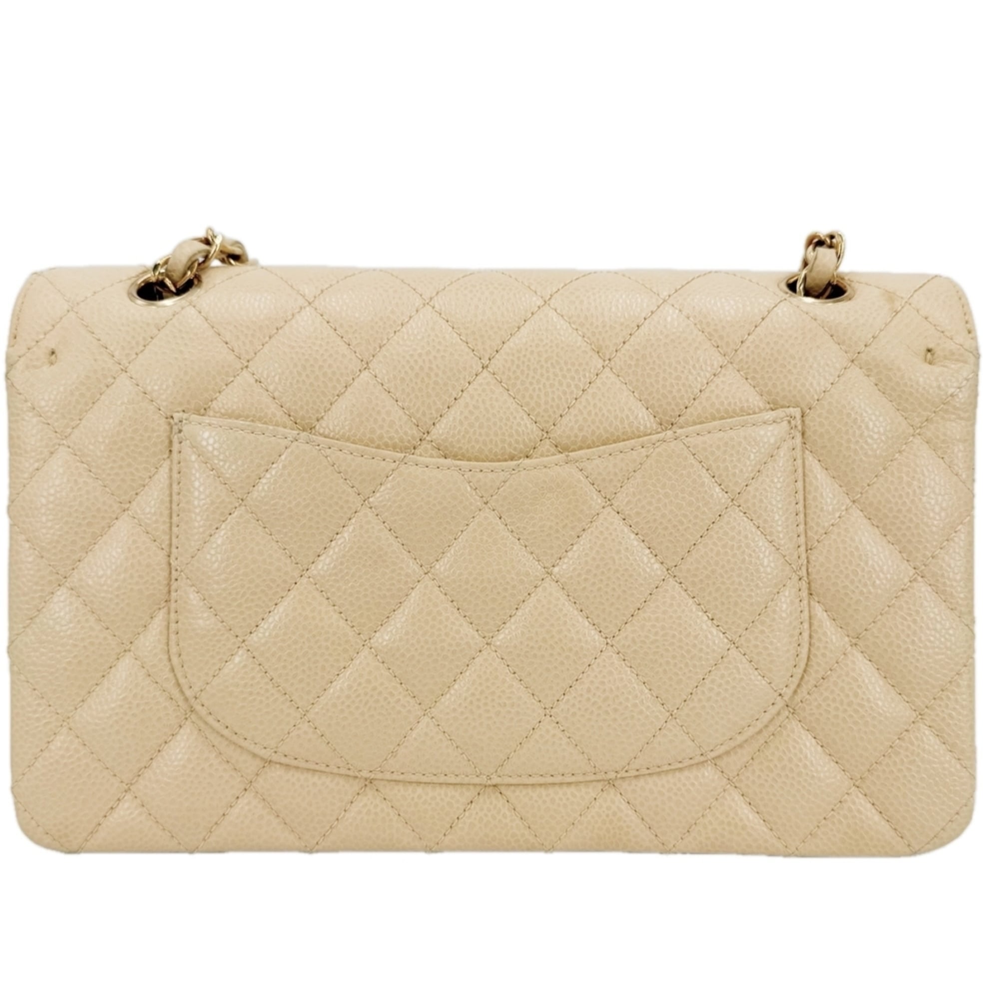 Chanel Beige Beige Gold Grained Calfskin Shoulder Bag (Pre-Owned)
