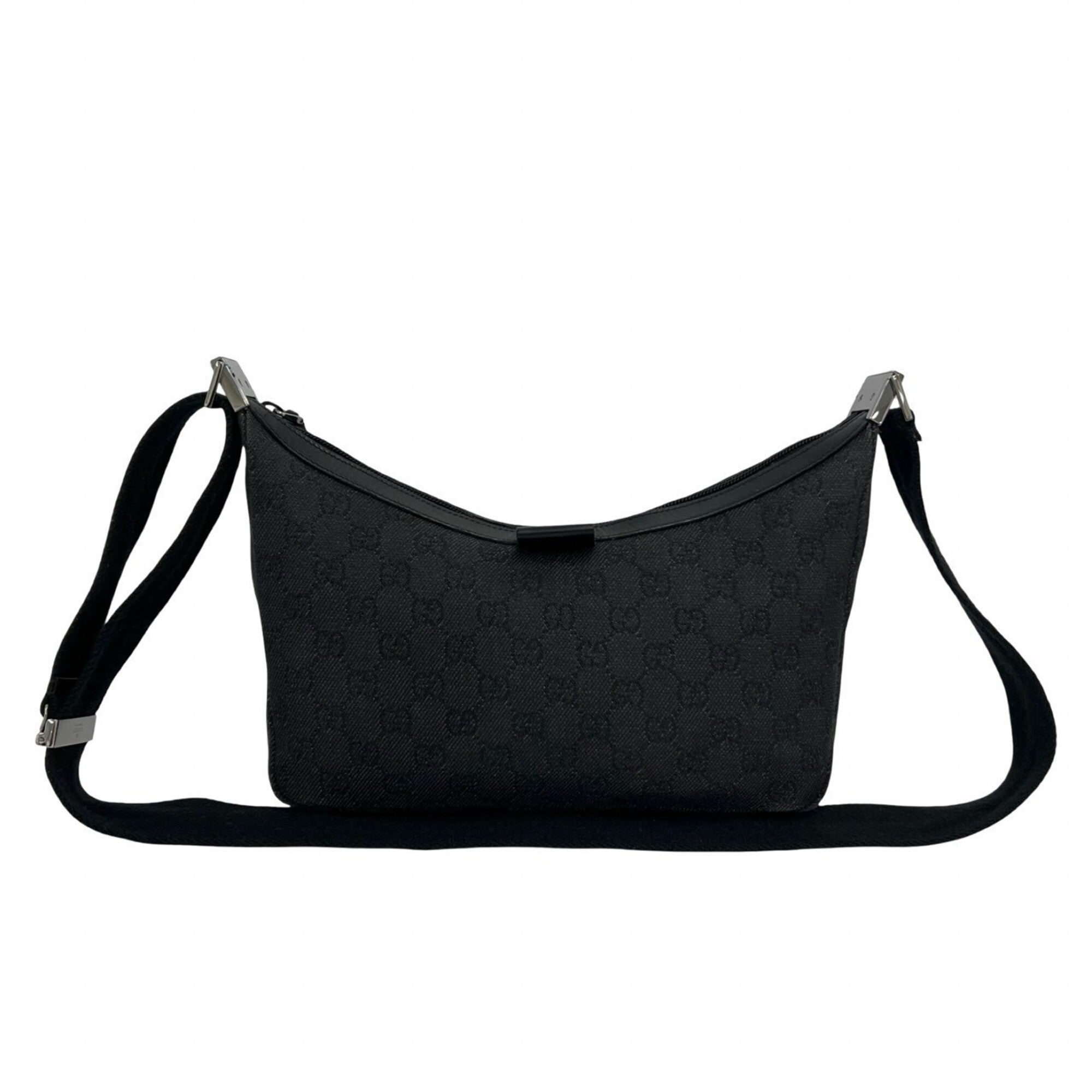 Gucci Black Leather Canvas Pochette Shoulder Bag (Pre-Owned)