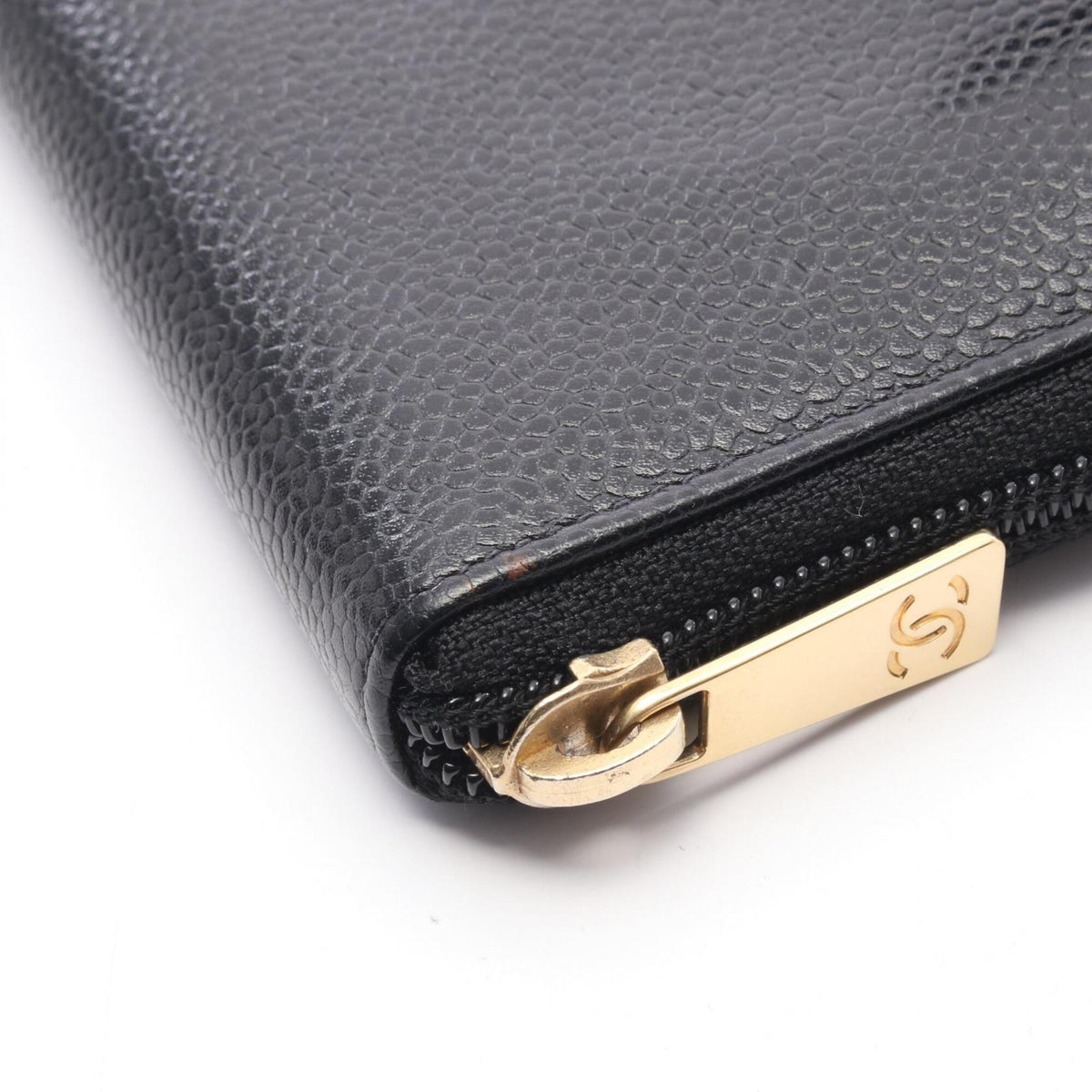 Chanel Black Grained Calfskin Long Wallet (Bi-Fold) (Pre-Owned)
