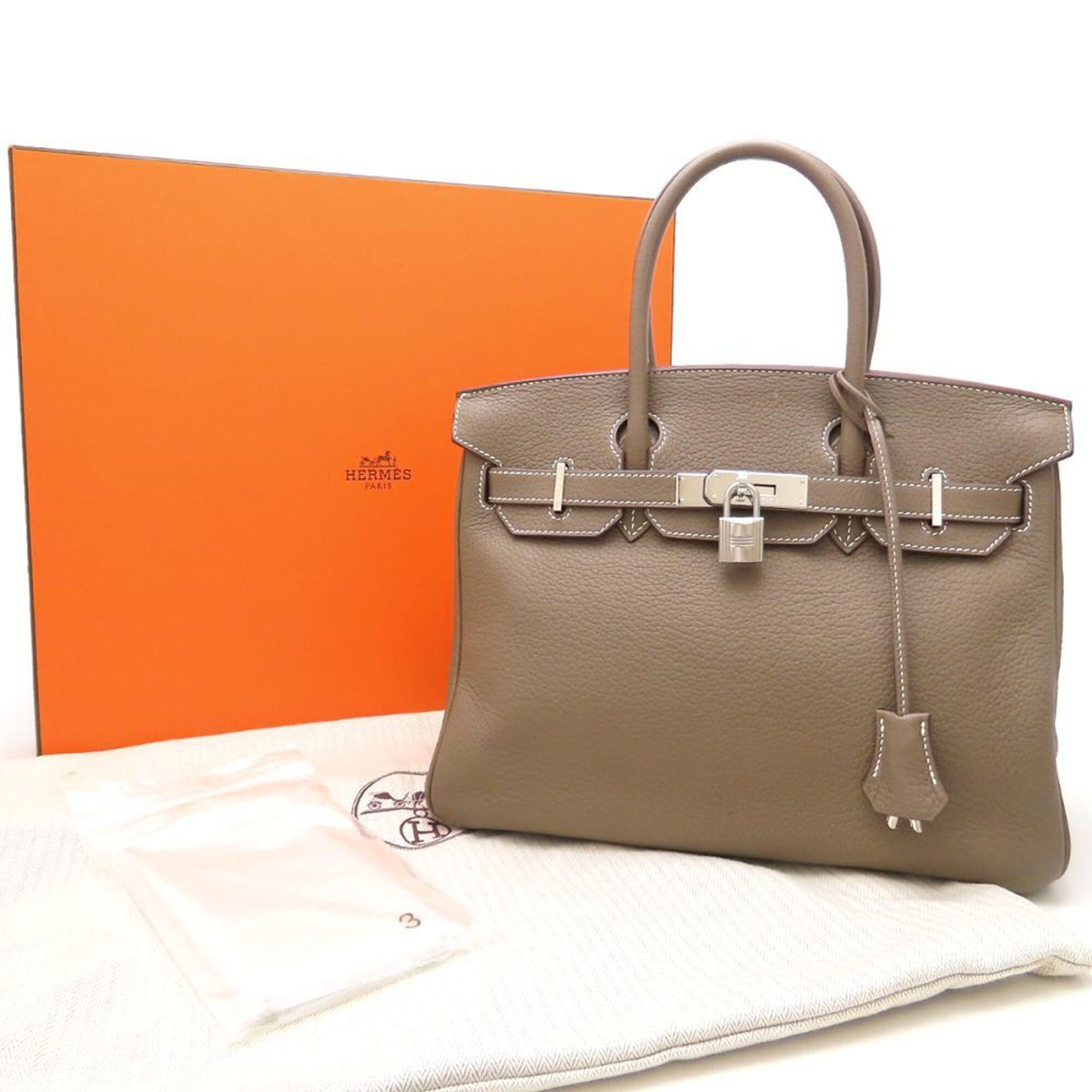 Hermes Birkin Etoupe Gray Togo Leather Handbag (Pre-Owned)