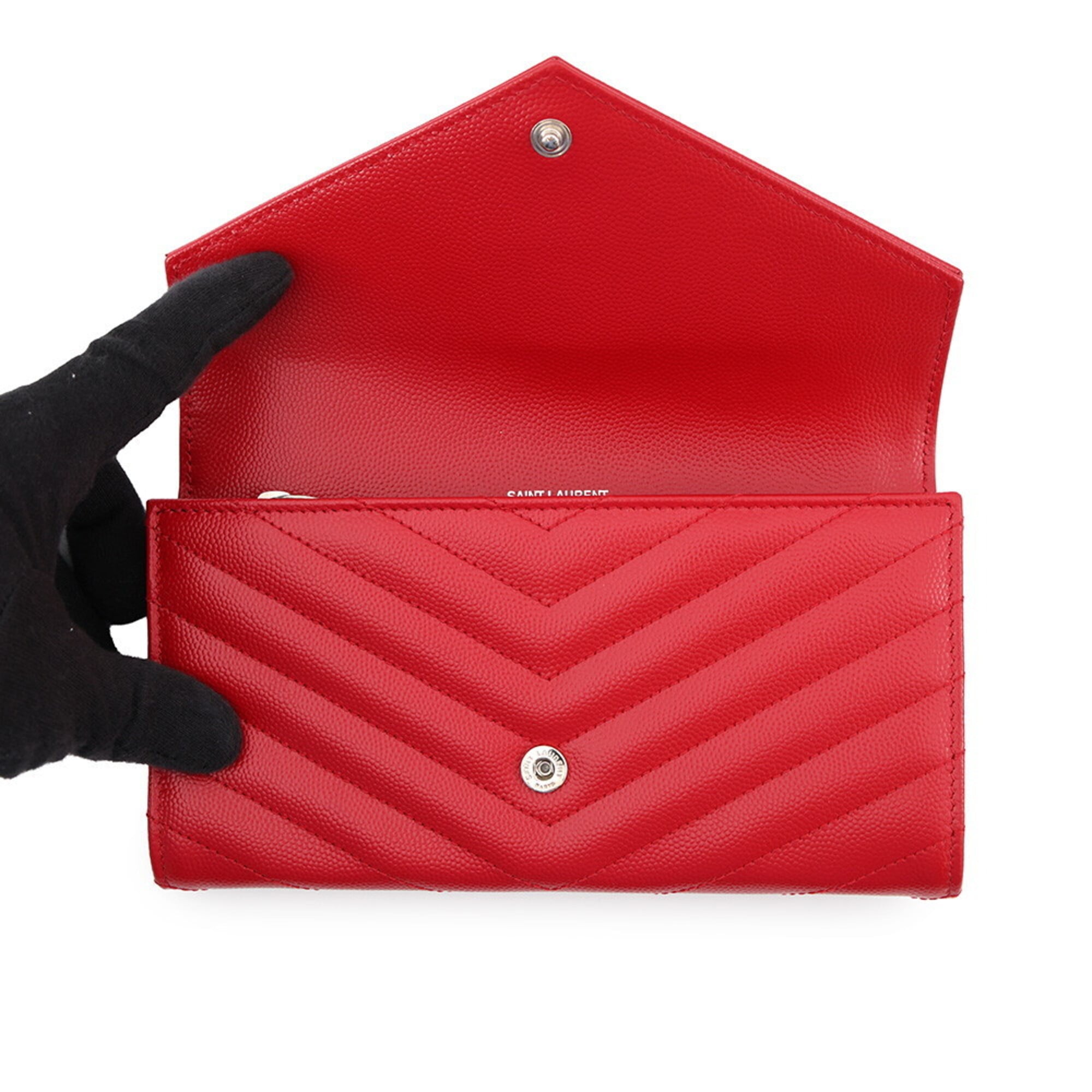 Yves Saint Laurent Red Color Leather Long Wallet (Bi-Fold) (Pre-Owned)