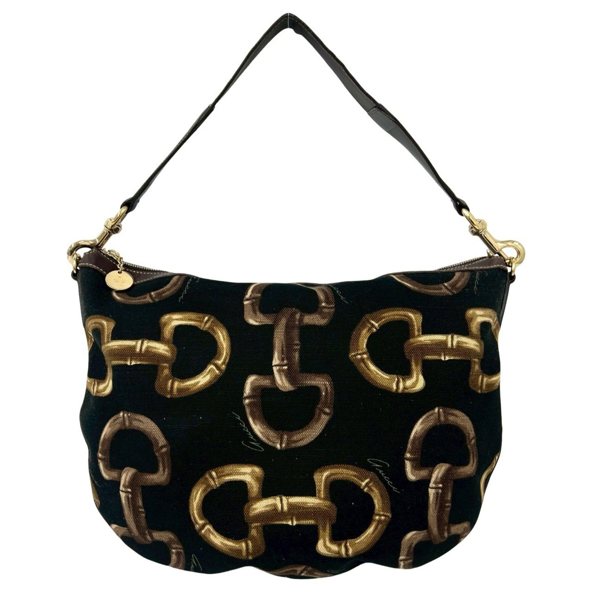 Gucci Black Canvas Leather Handbag Shoulder Bag Tote Bag (Pre-Owned)