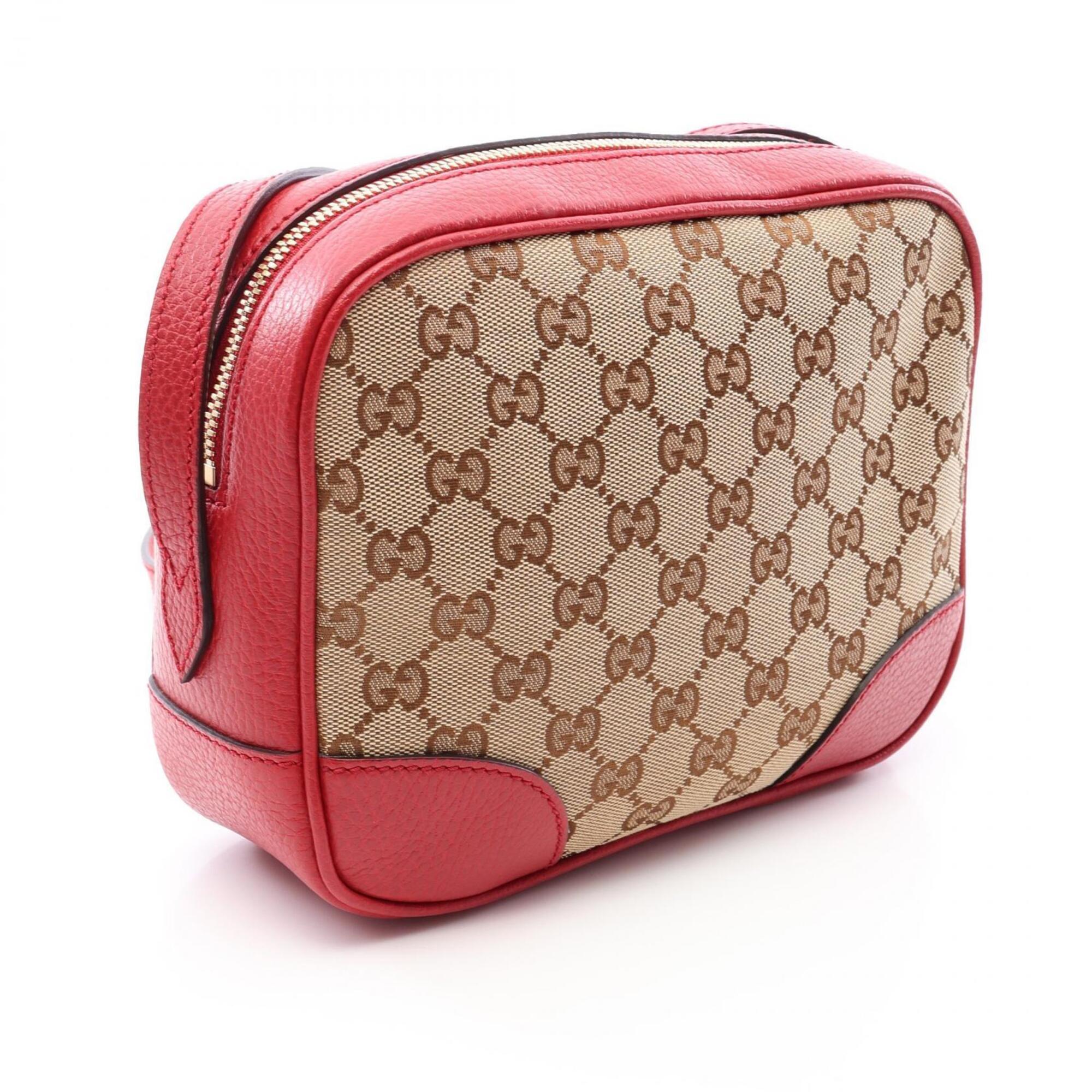 Gucci Beige Red Color Canvas Leather Handbag Shoulder Bag (Pre-Owned)