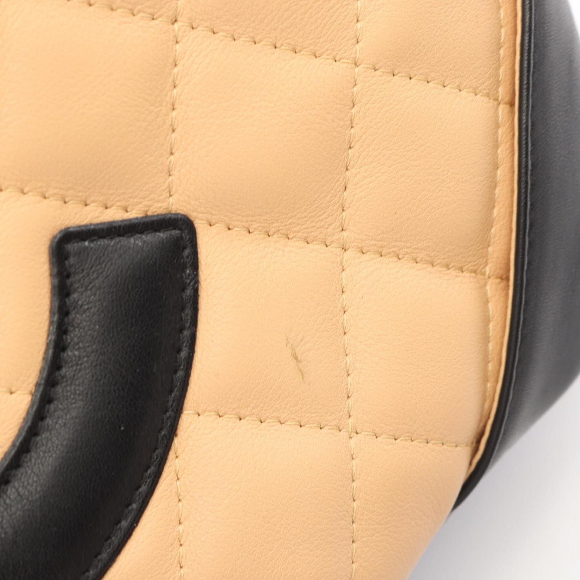 Chanel Beige Black Leather Handbag Tote Bag (Pre-Owned)