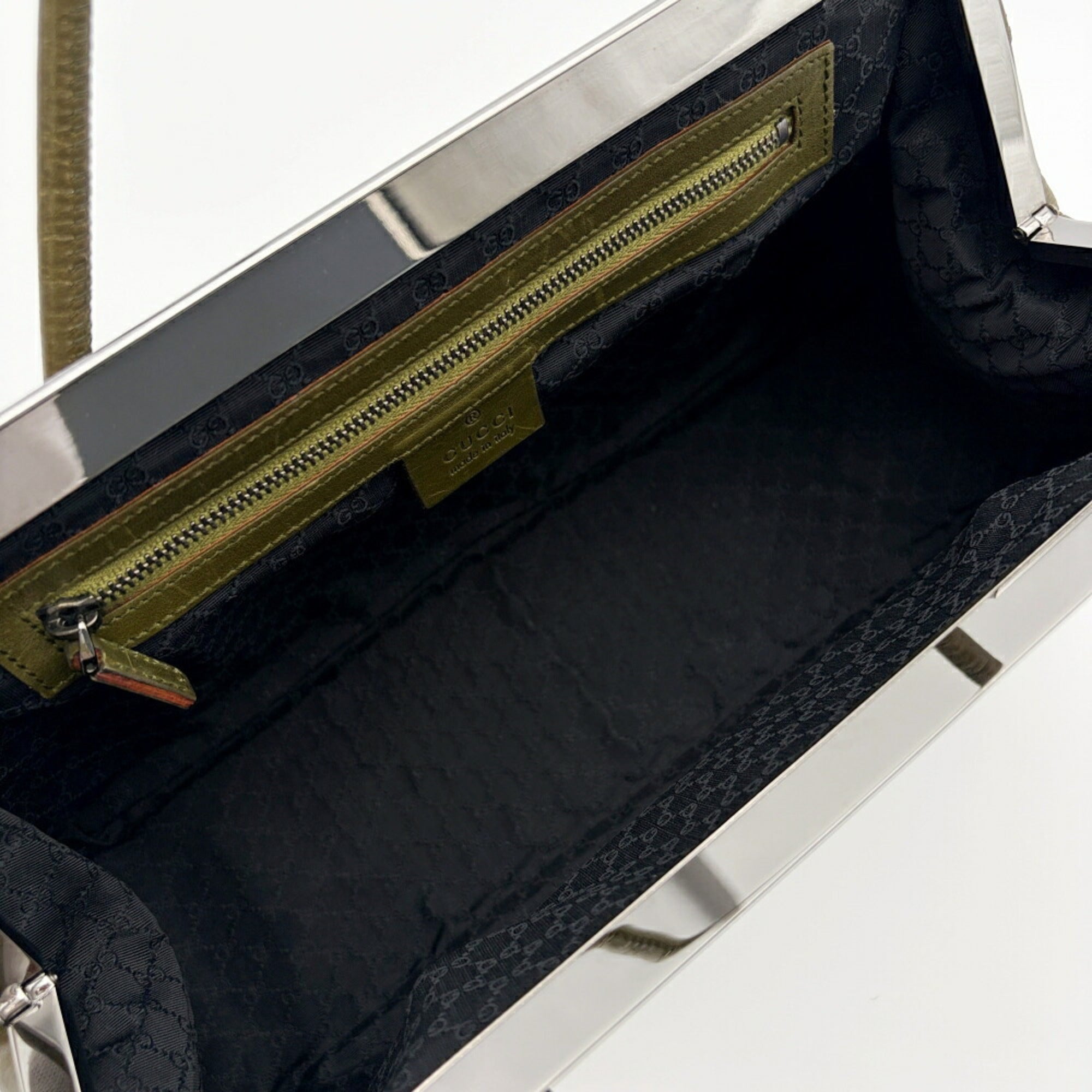 Gucci Green Khaki Olive Leather Handbag (Pre-Owned)