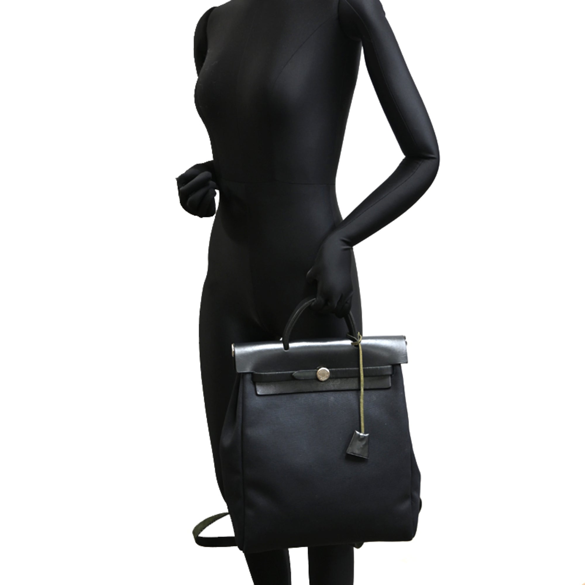 Hermes Black Toile Officier Leather Handbag Shoulder Bag (Pre-Owned)