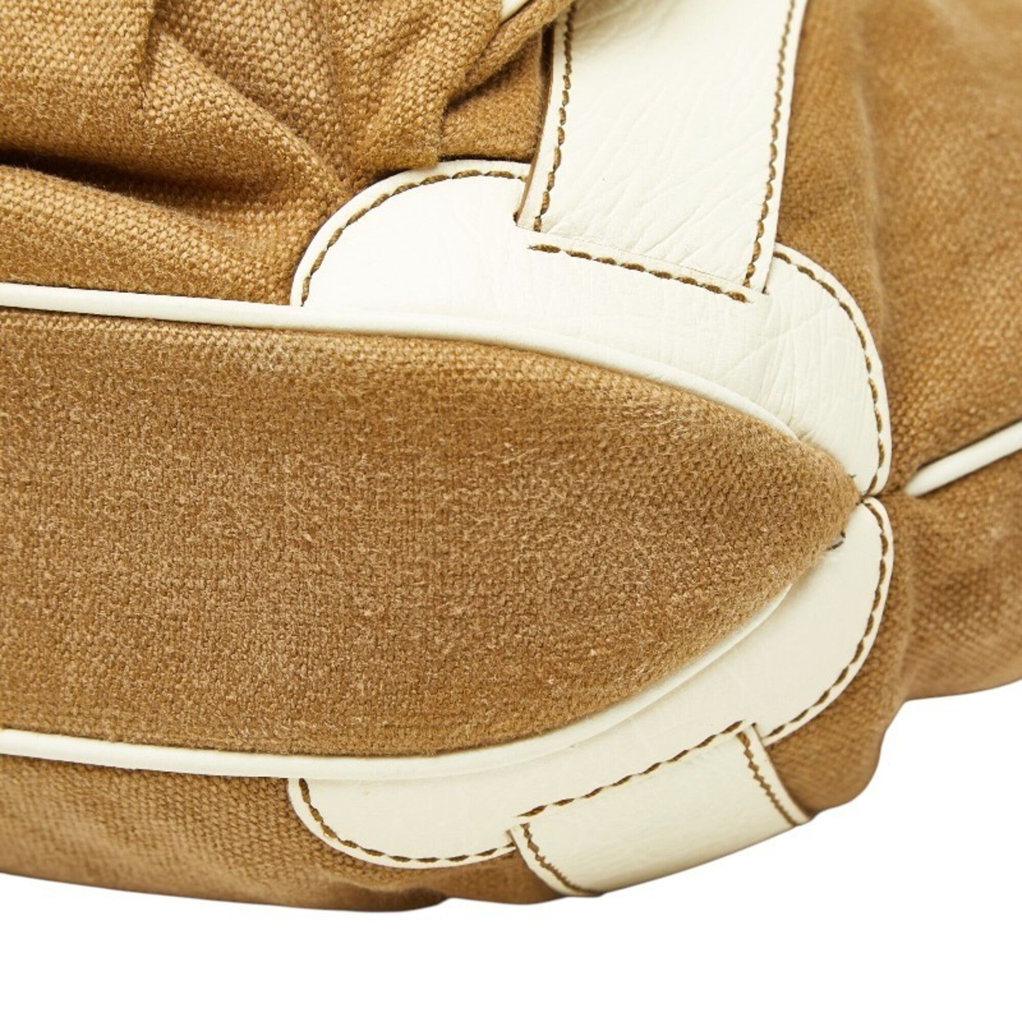 Celine Brown White Canvas Leather Handbag Shoulder Bag (Pre-Owned)