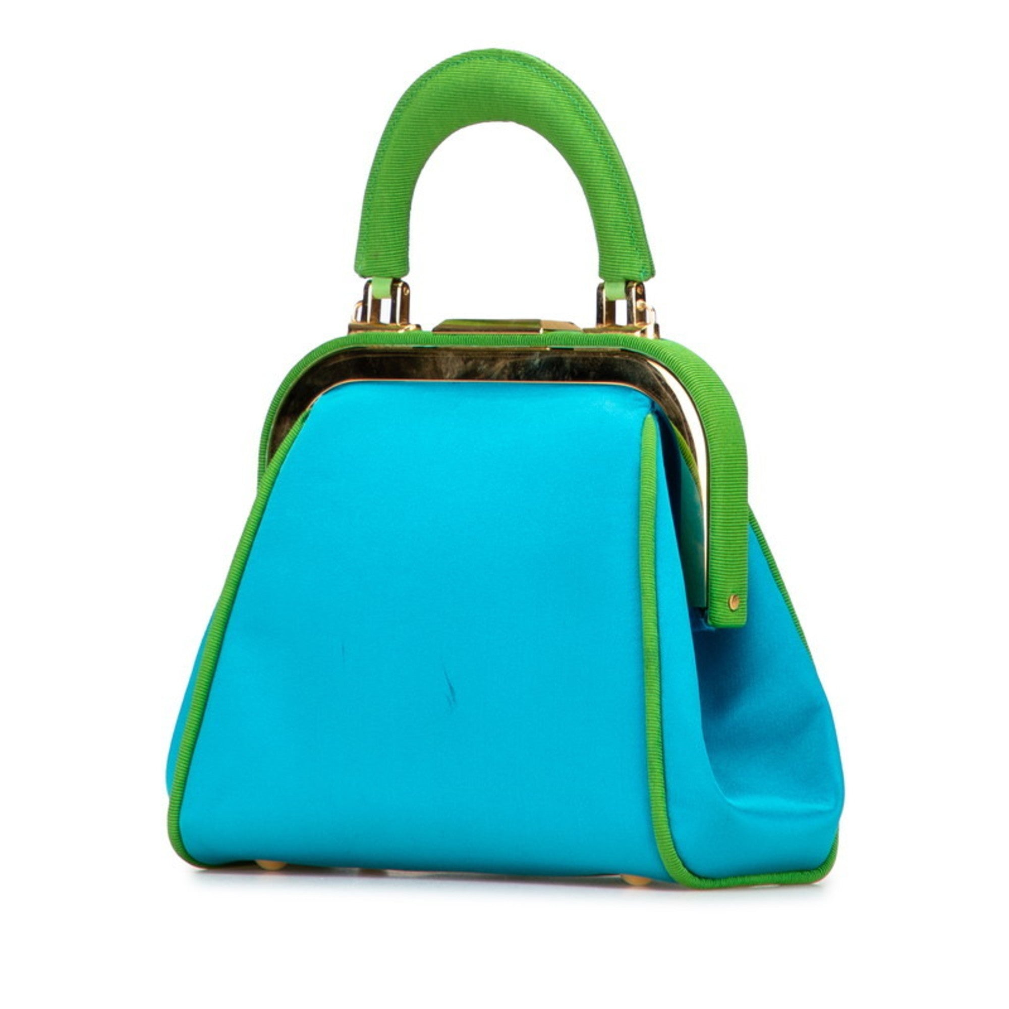 Christian Dior Green Blue Green Canvas Satin Handbag Shoulder Bag (Pre-Owned)