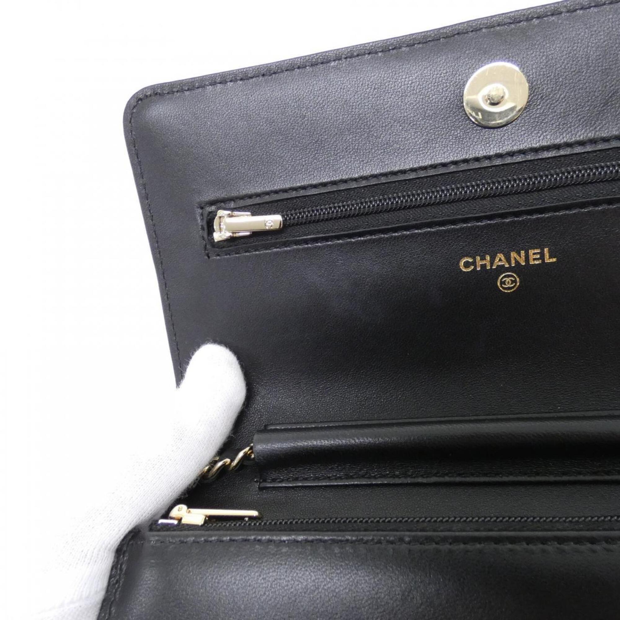 Chanel Black Leather Chain/Shoulder Wallet (Pre-Owned)