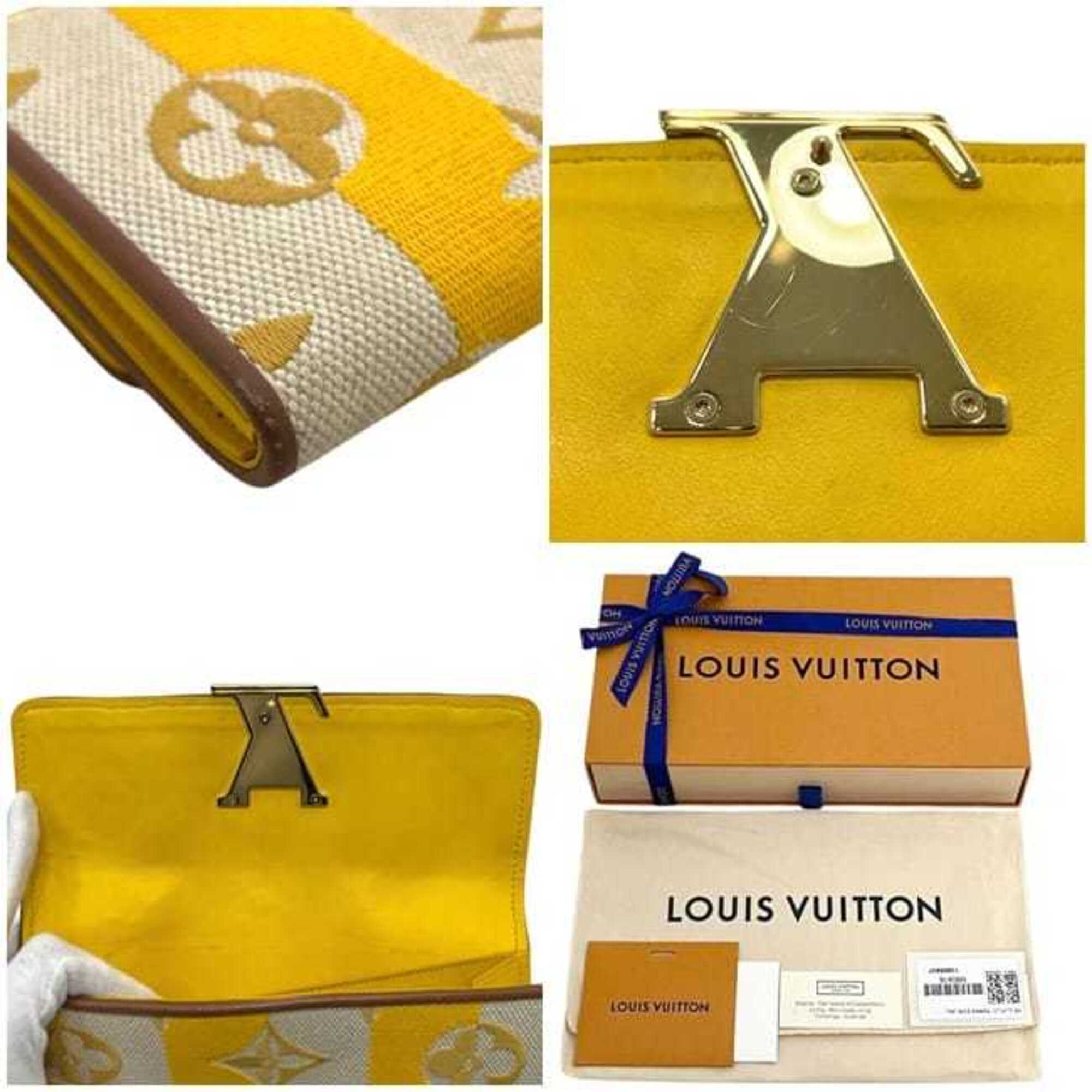 Louis Vuitton Beige Brown Yellow Canvas Leather Long Wallet (Bi-Fold) (Pre-Owned)