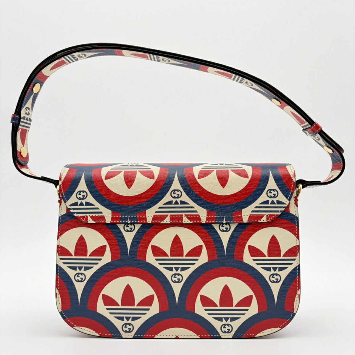 Gucci Horsebit Ivory Navy Red Color Leather Shoulder Bag (Pre-Owned)