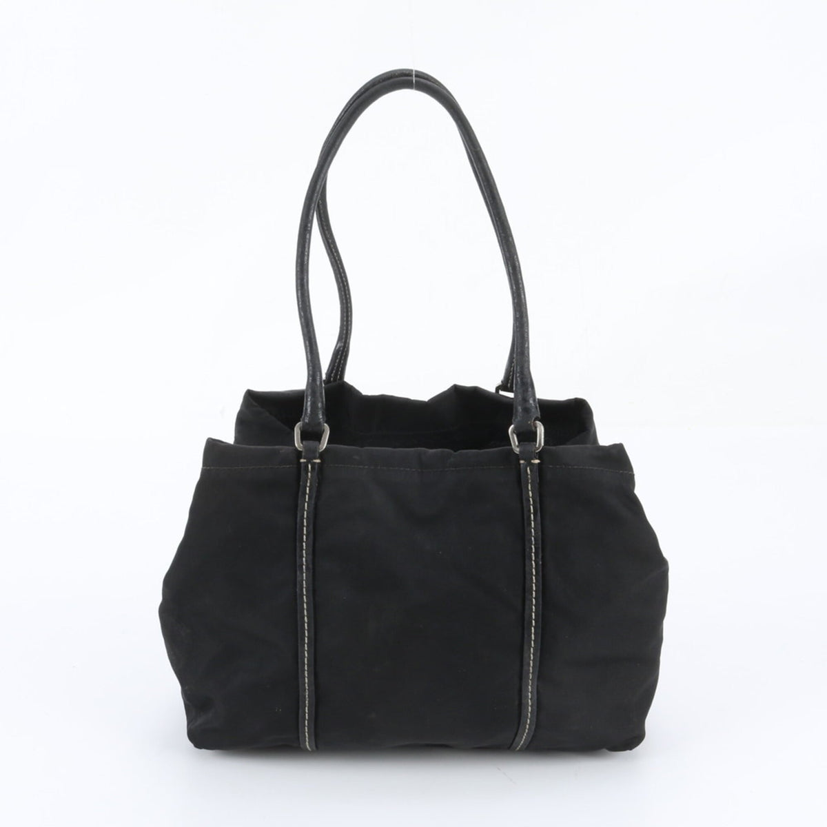 Prada Black Leather Nylon Shoulder Bag Tote Bag (Pre-Owned)