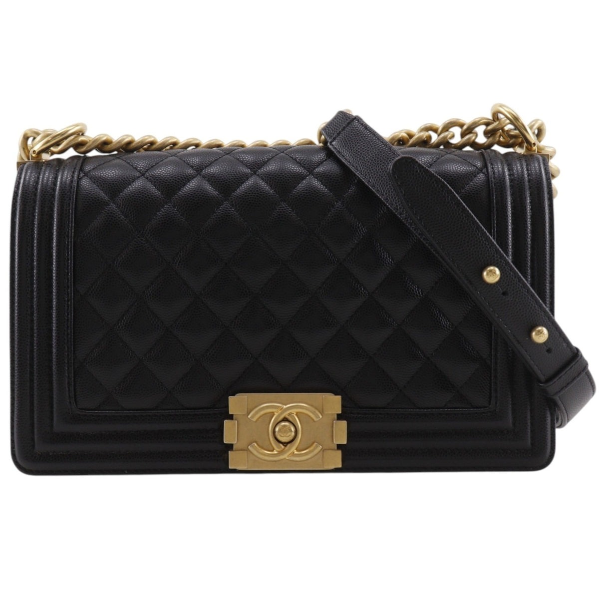 Chanel Black Grained Calfskin Shoulder Bag (Pre-Owned)