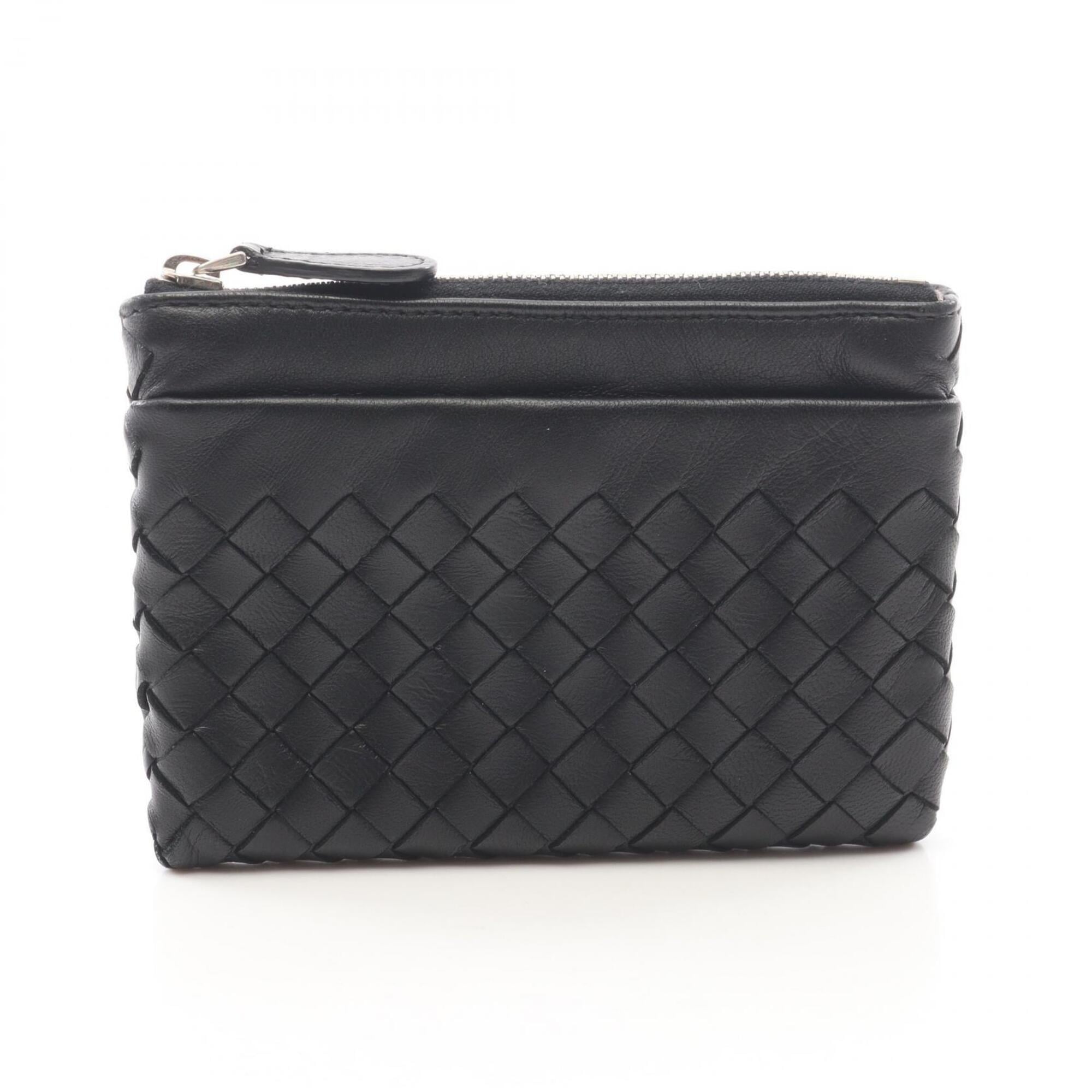Bottega Veneta Black Leather Coin Purse/Coin Case (Pre-Owned)