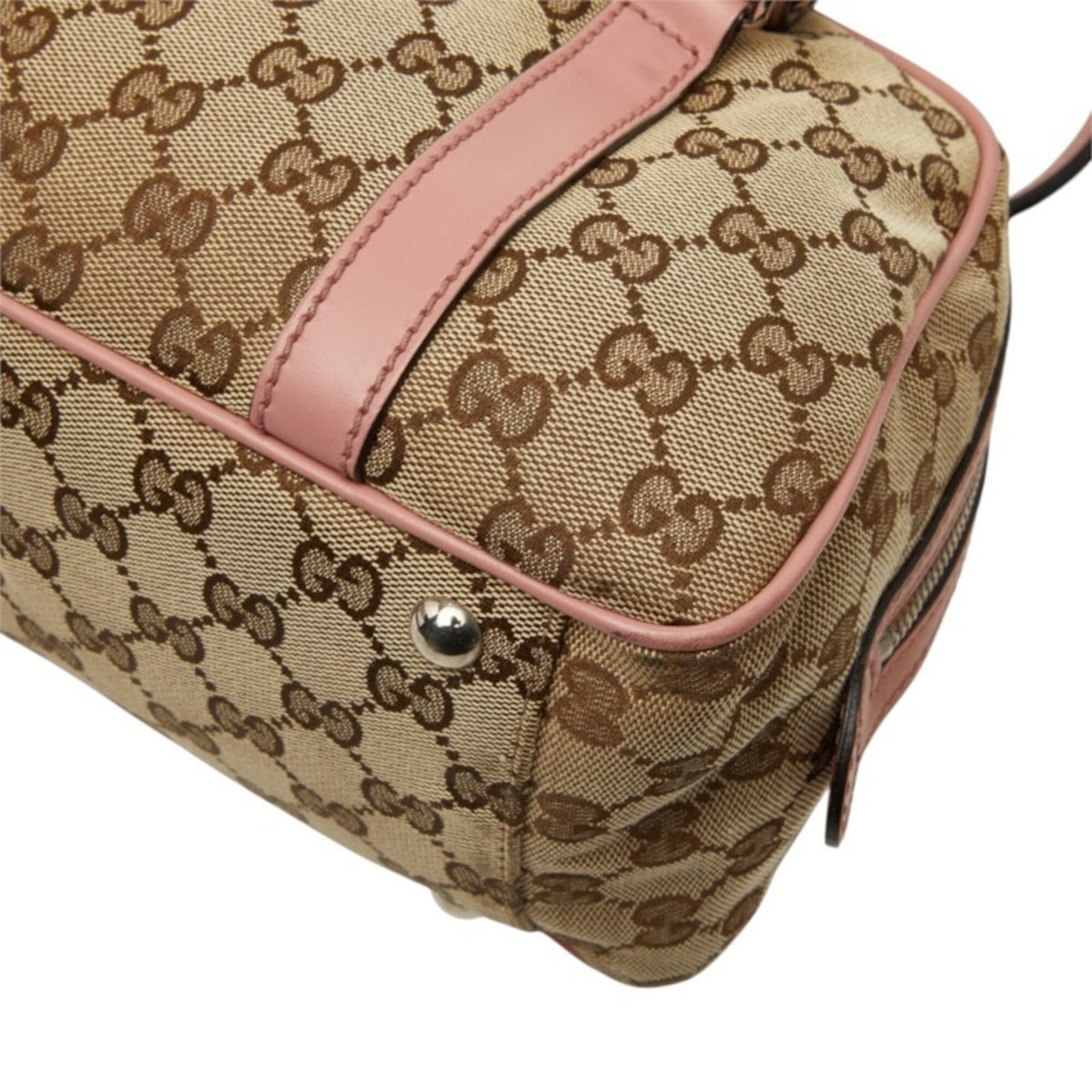 Gucci Beige Pink Canvas Leather Handbag (Pre-Owned)