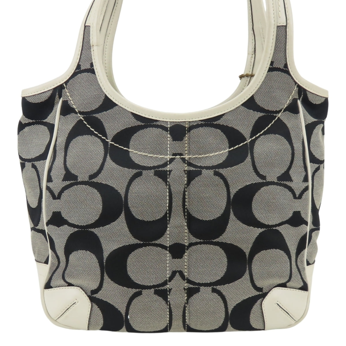Coach Gray White Canvas Leather Tote Bag (Pre-Owned)