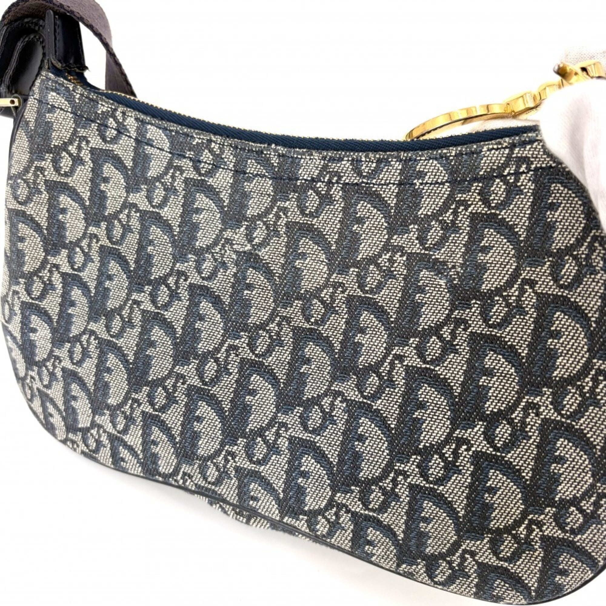 Christian Dior Navy Canvas Leather Saddle Bag Shoulder Bag (Pre-Owned)