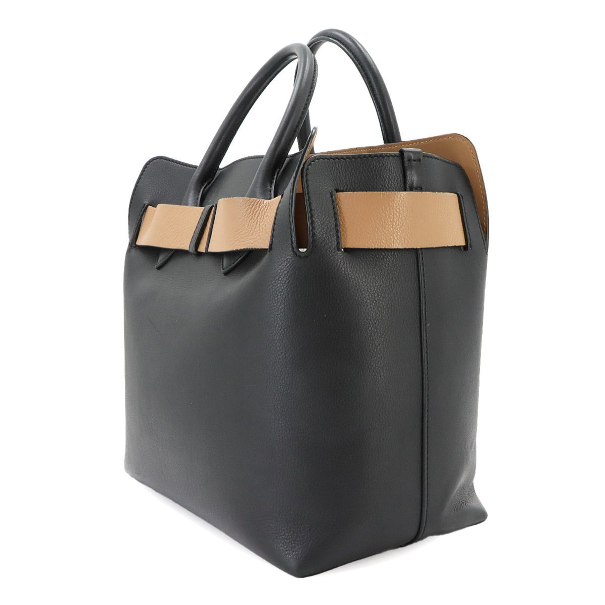 Burberry Beige Black Leather Handbag (Pre-Owned)