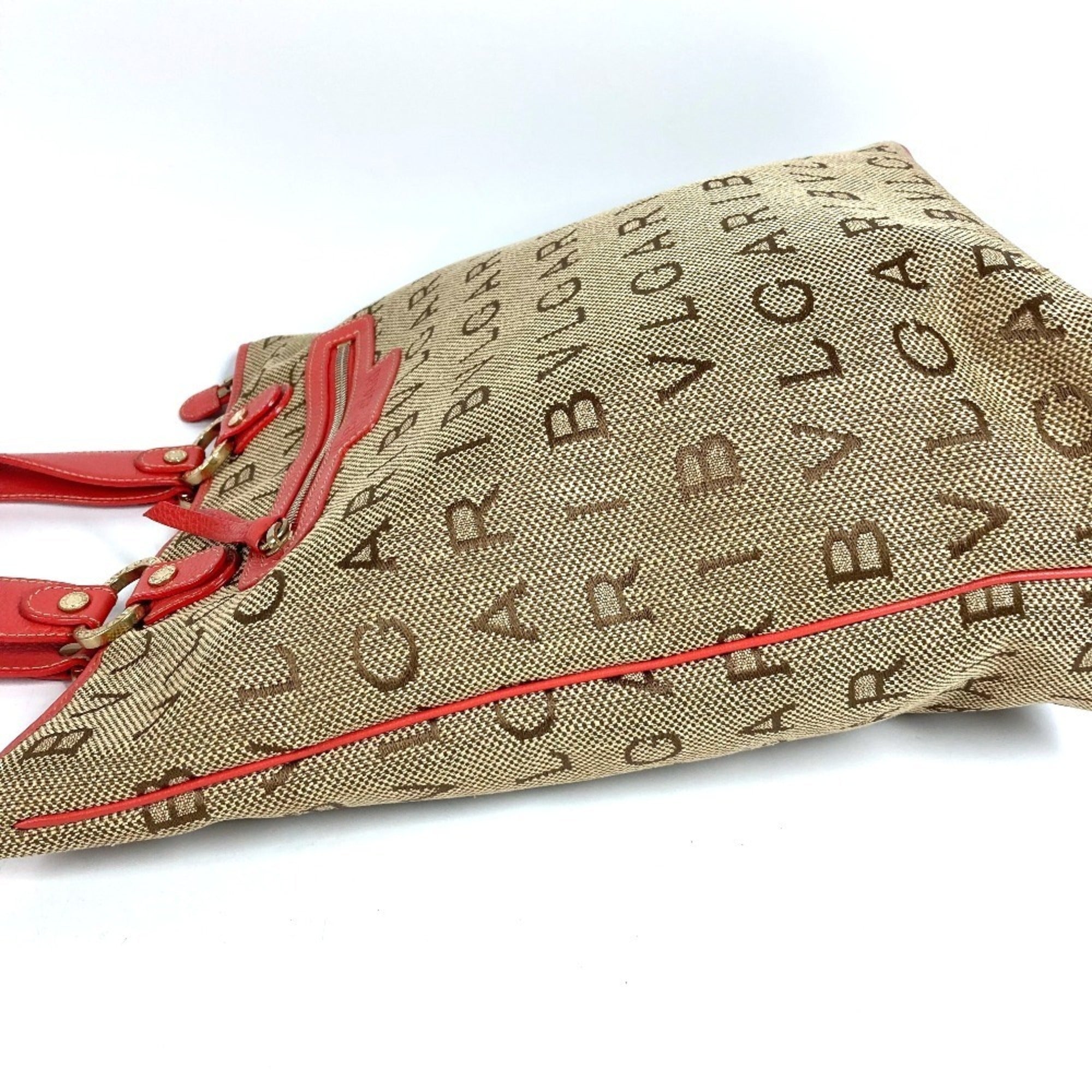 Bvlgari Beige Leather Canvas Shoulder Bag Tote Bag (Pre-Owned)