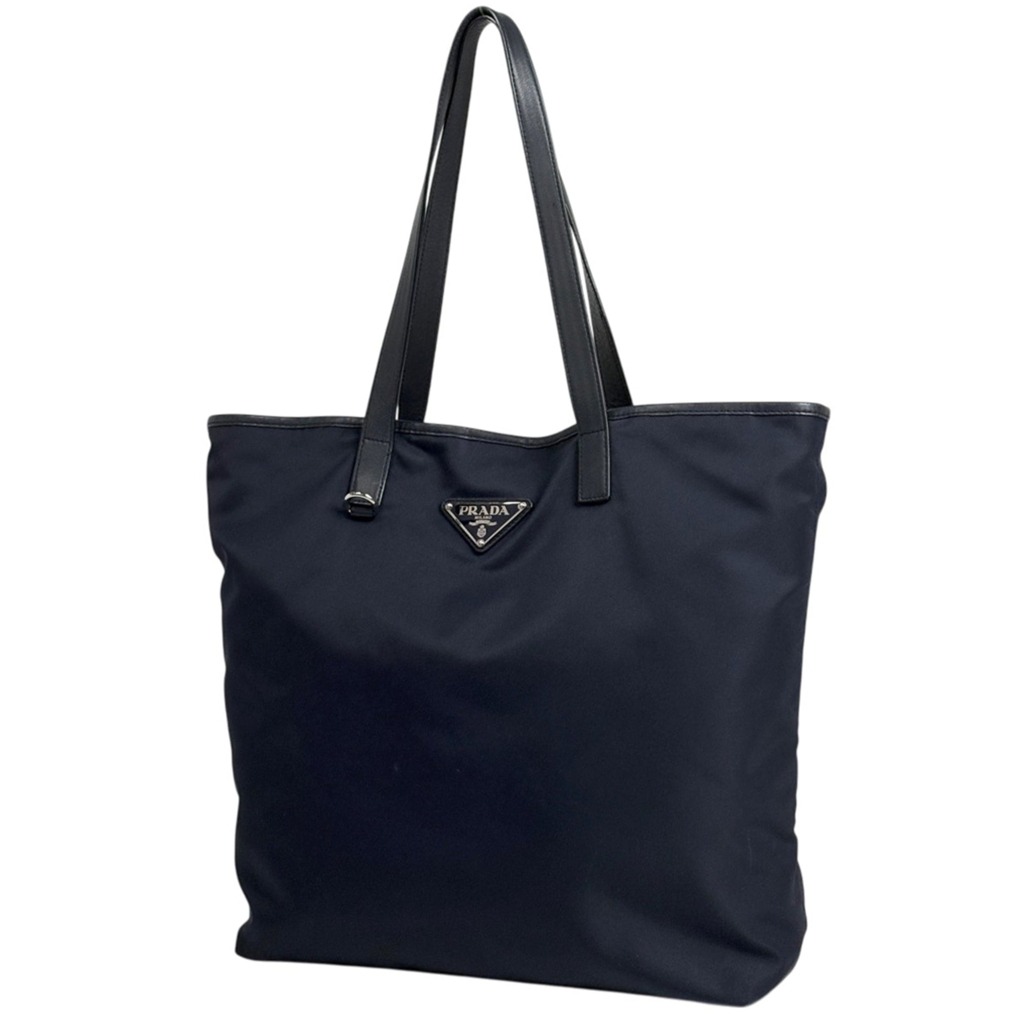 Prada Navy Nylon Leather Tote Bag (Pre-Owned)