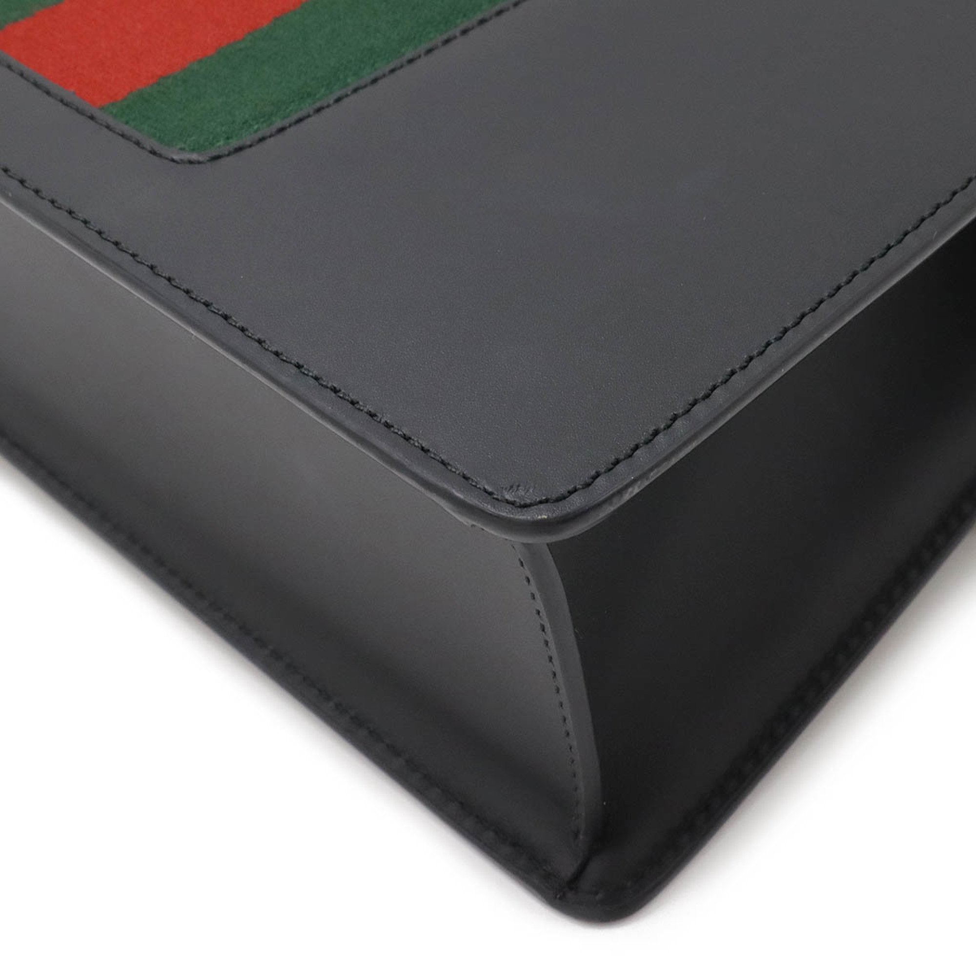 Gucci Black Green Red Color Leather Clutch Bag Shoulder Bag (Pre-Owned)