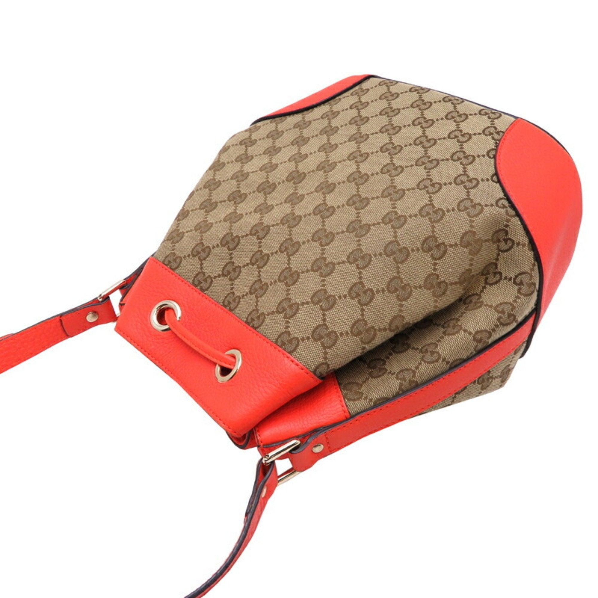 Gucci Beige Orange Gg Canvas Leather Shoulder Bag (Pre-Owned)