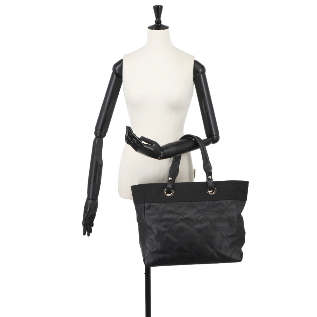 Chanel Paris Biarritz Black Canvas Nylon Leather Handbag Tote Bag (Pre-Owned)
