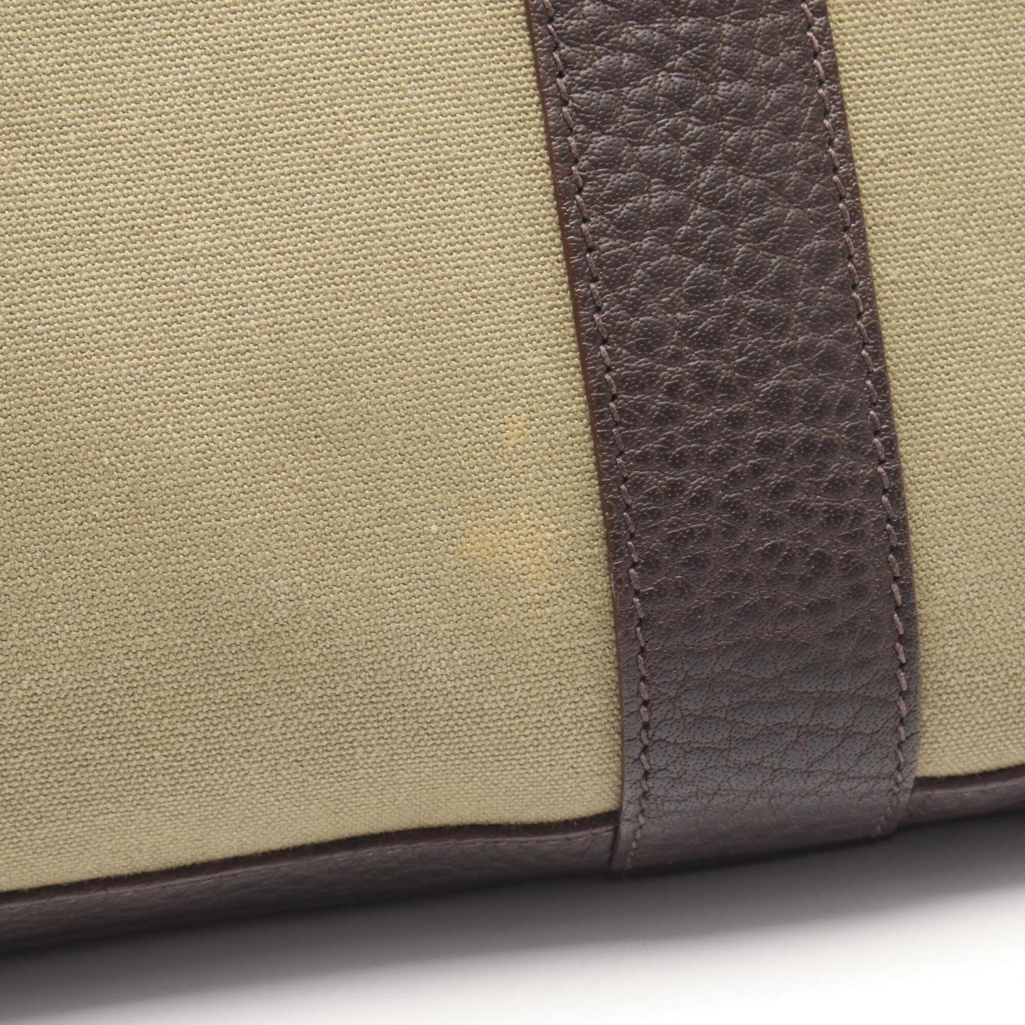 Hermes Brown Khaki Toile Officier Leather Handbag Tote Bag (Pre-Owned)