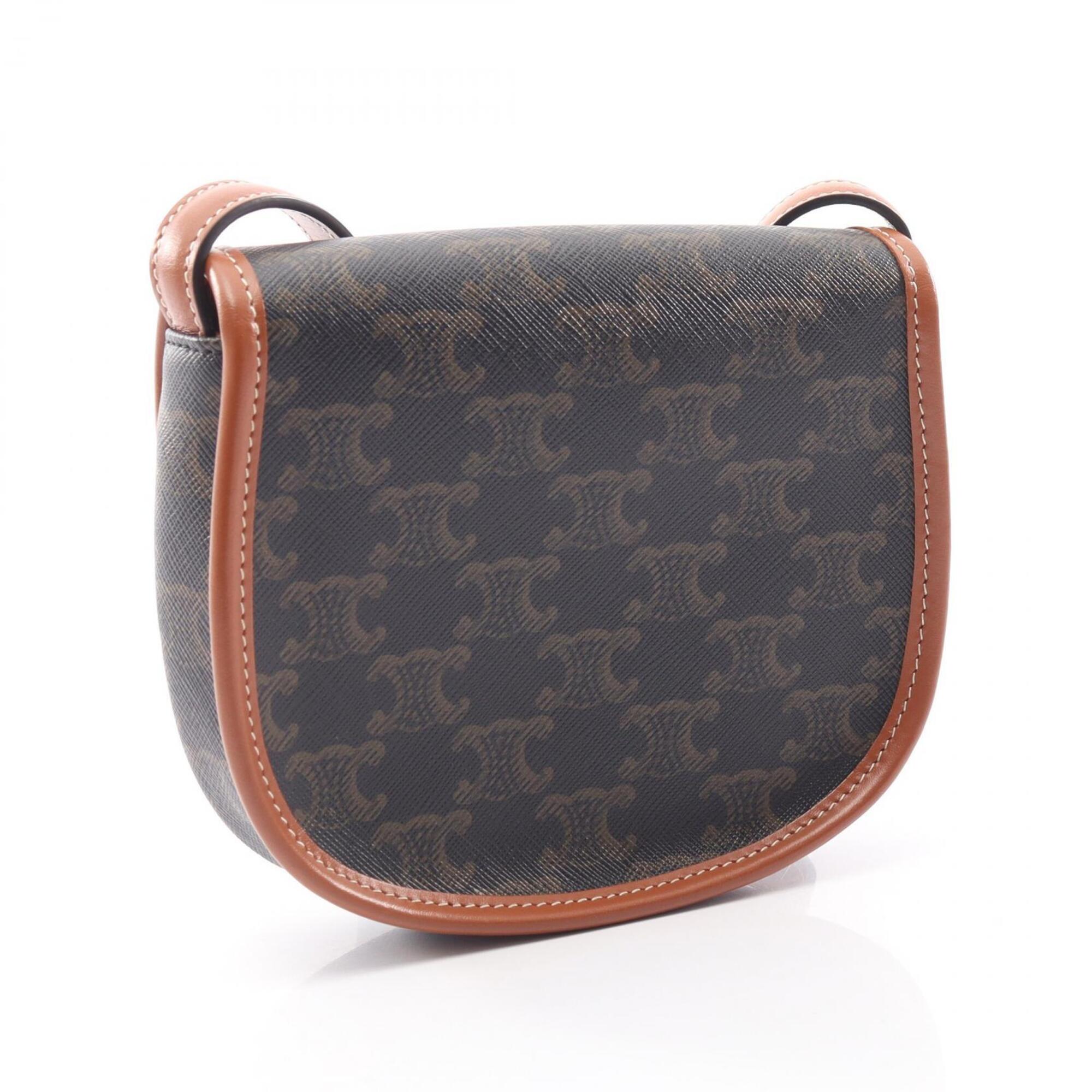 Celine Black Brown Coated Canvas Leather Handbag Shoulder Bag (Pre-Owned)
