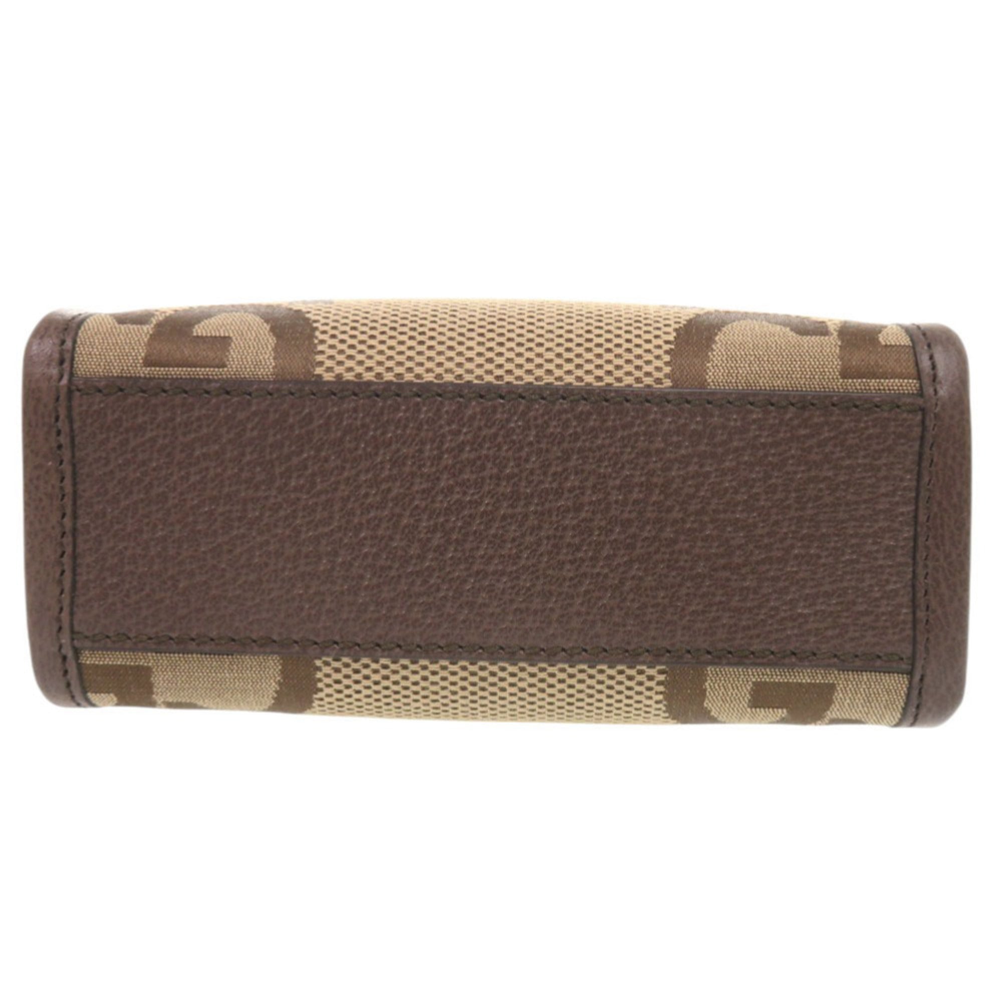 Gucci Beige Brown Canvas Leather Gg Canvas Handbag Shoulder Bag (Pre-Owned)