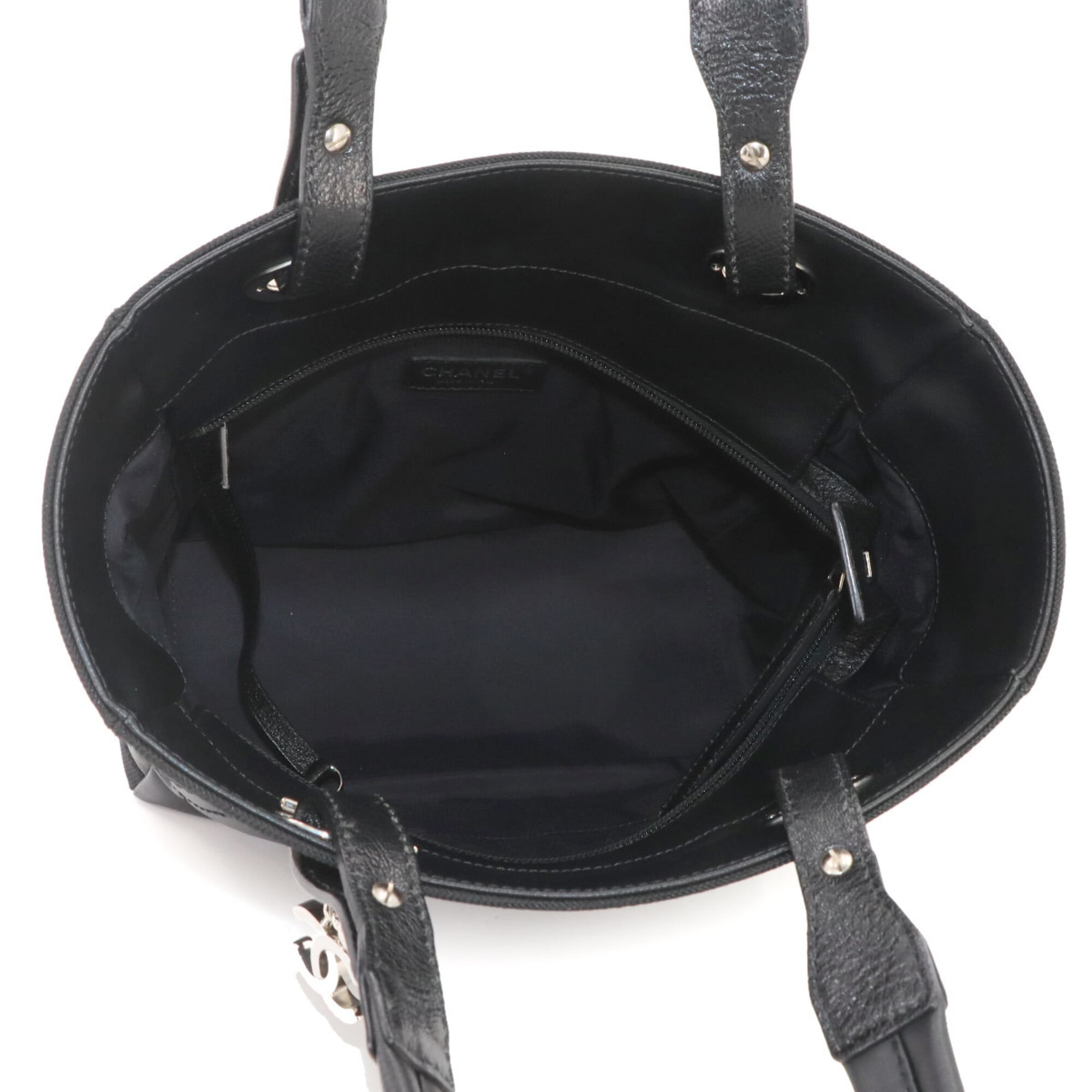 Chanel Paris Biarritz Black Nylon Pvc Leather Handbag Tote Bag (Pre-Owned)