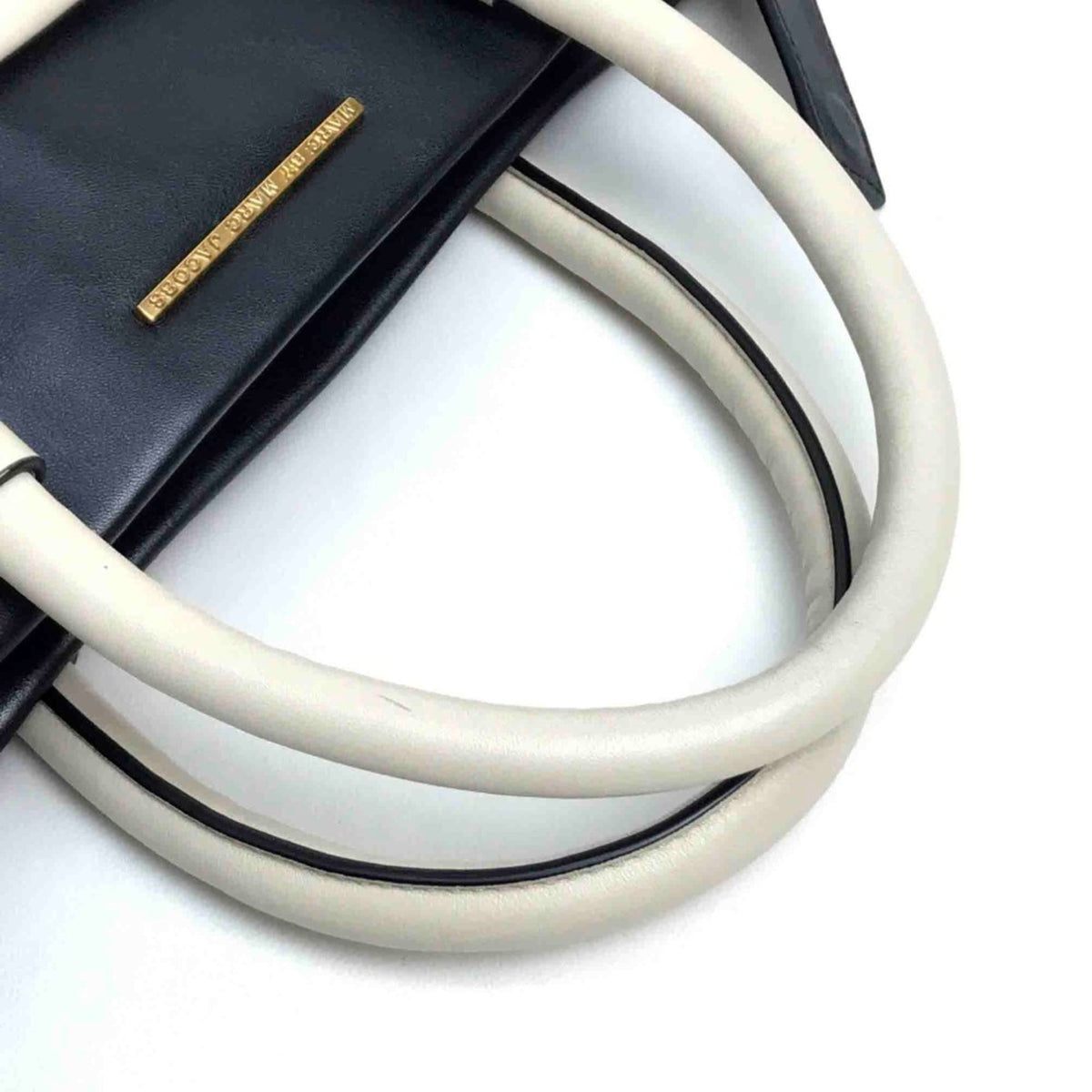 Marc By Marc Jacobs Black Light Beige Leather Handbag Shoulder Bag Tote Bag (Pre-Owned)