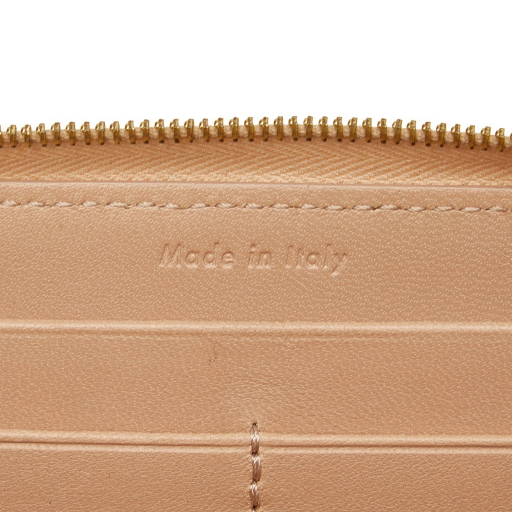 Celine Beige Red Color Leather Long Wallet (Bi-Fold) (Pre-Owned)