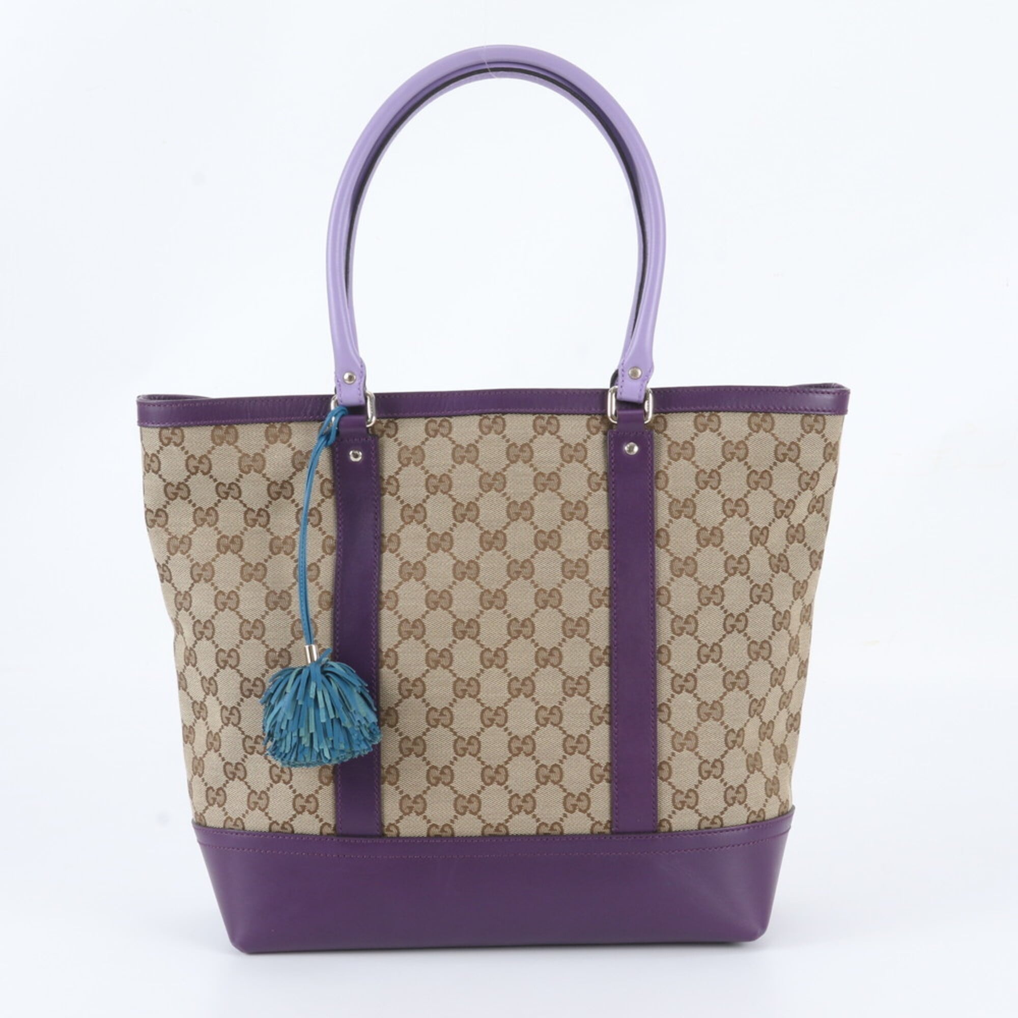 Gucci Brown Purple Leather Canvas Handbag Shoulder Bag Tote Bag (Pre-Owned)