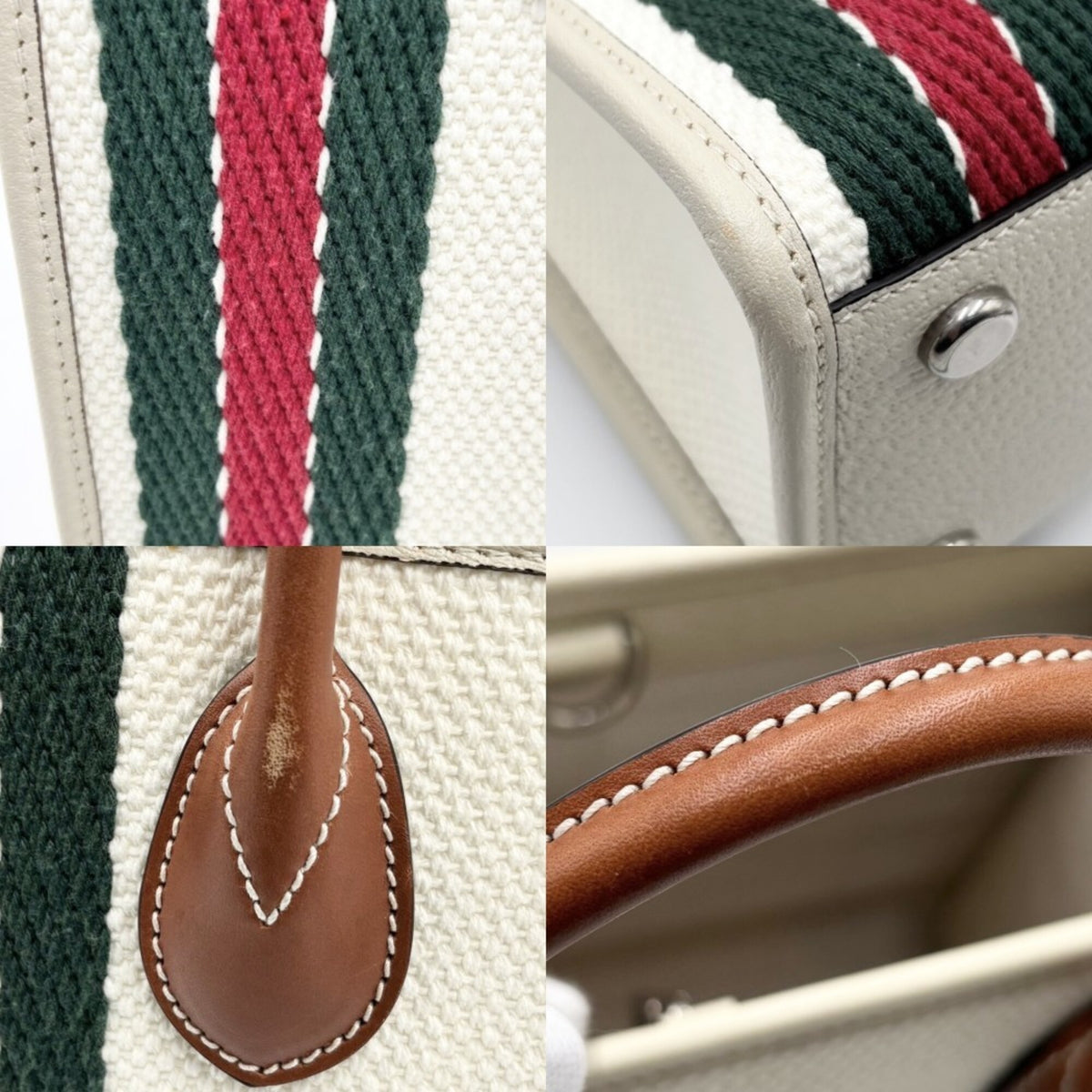 Gucci Ivory Canvas Leather Handbag Shoulder Bag Tote Bag (Pre-Owned)