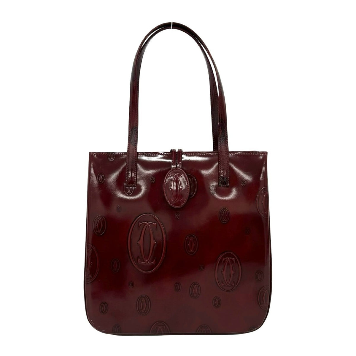 Cartier Wine Red Patent Leather Handbag Tote Bag (Pre-Owned)