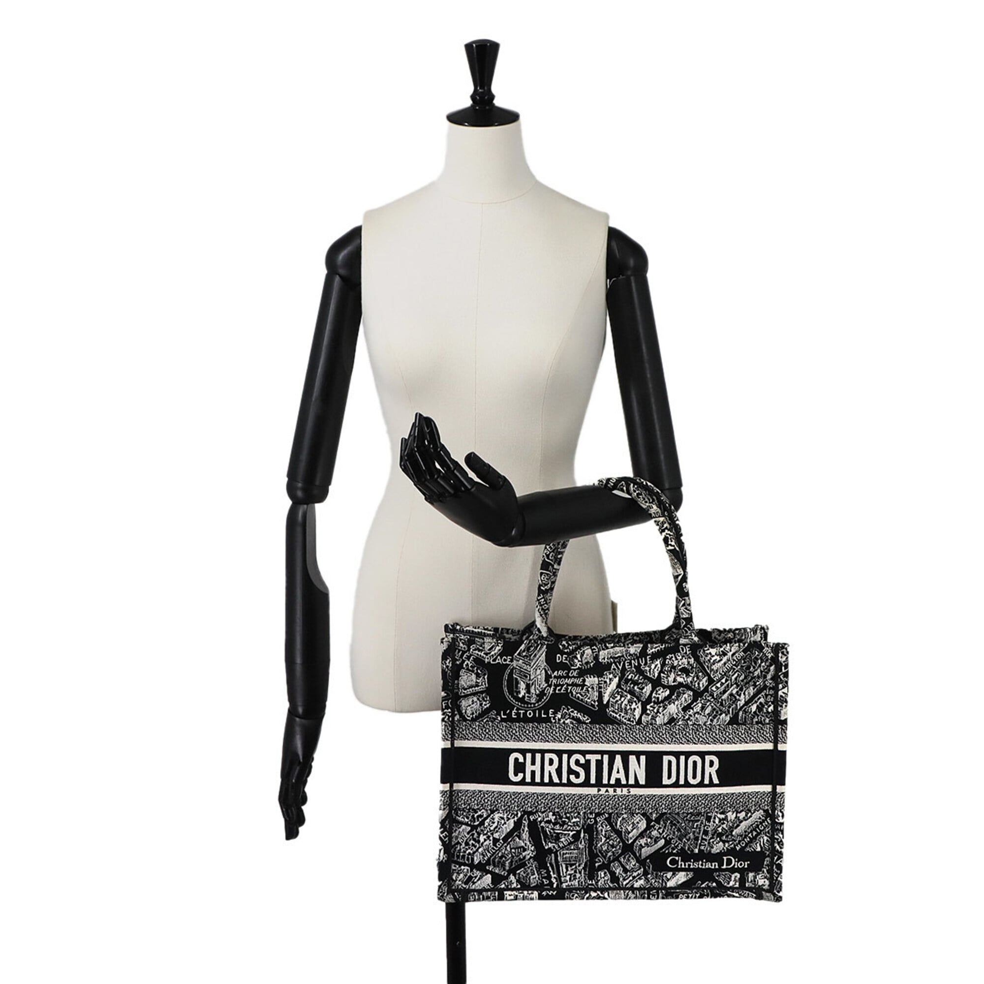 Christian Dior Black White Canvas Handbag Tote Bag (Pre-Owned)