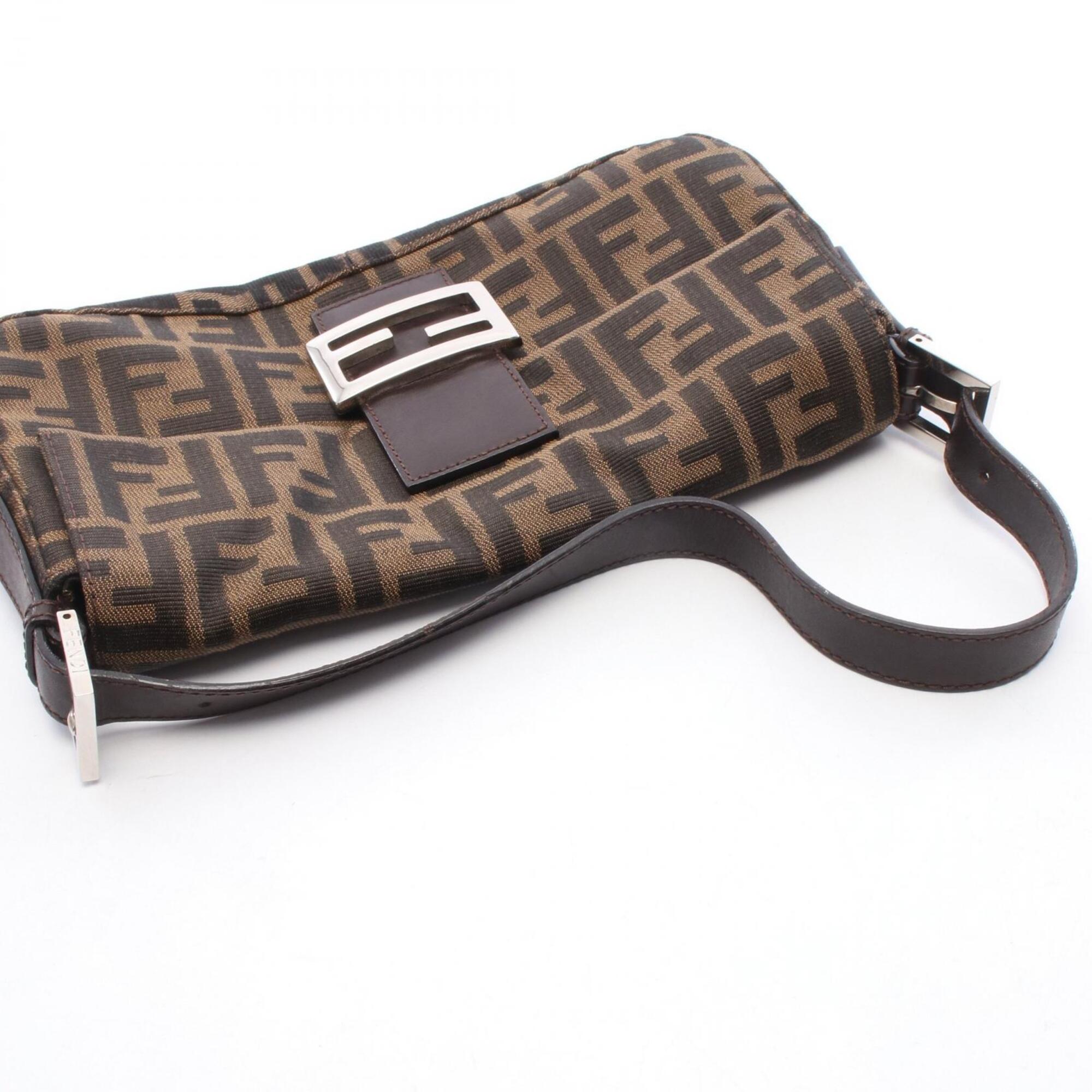 Fendi Black Brown Canvas Leather Handbag (Pre-Owned)