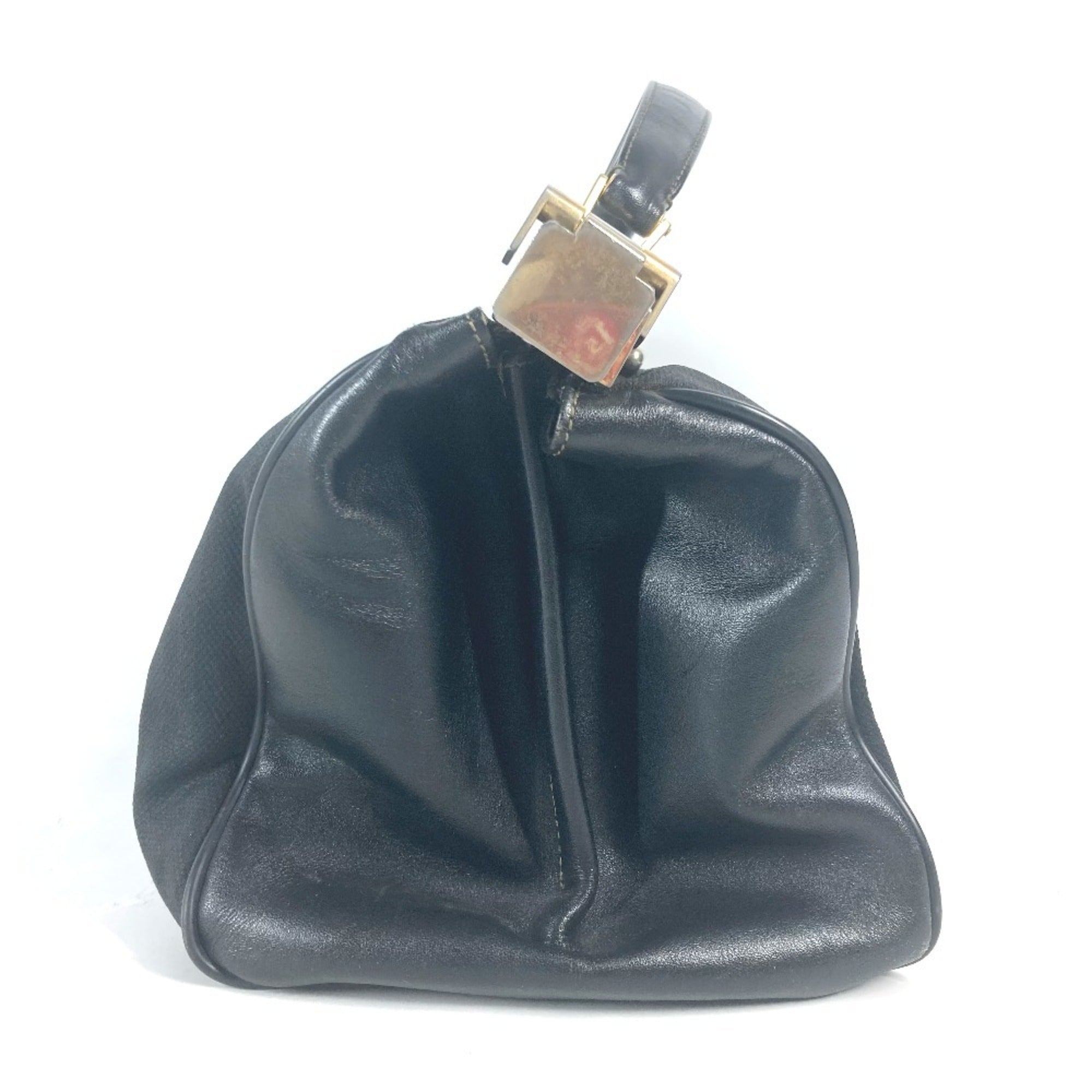Fendi Pequin Black Leather Pvc Handbag (Pre-Owned)