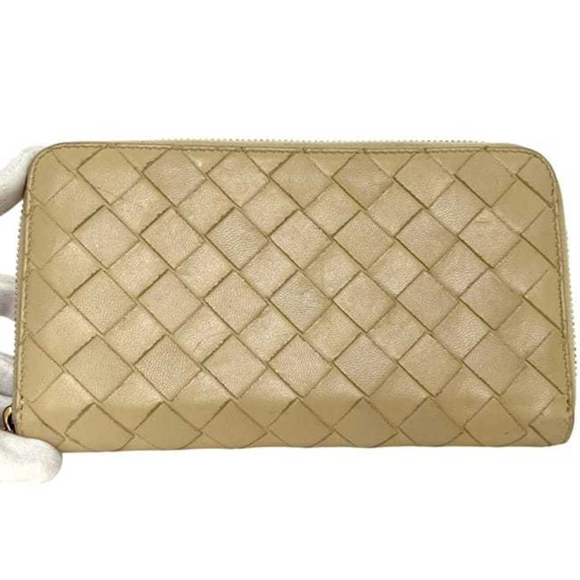 Bottega Veneta Beige Intrecciato Long Wallet (Bi-Fold) (Pre-Owned)